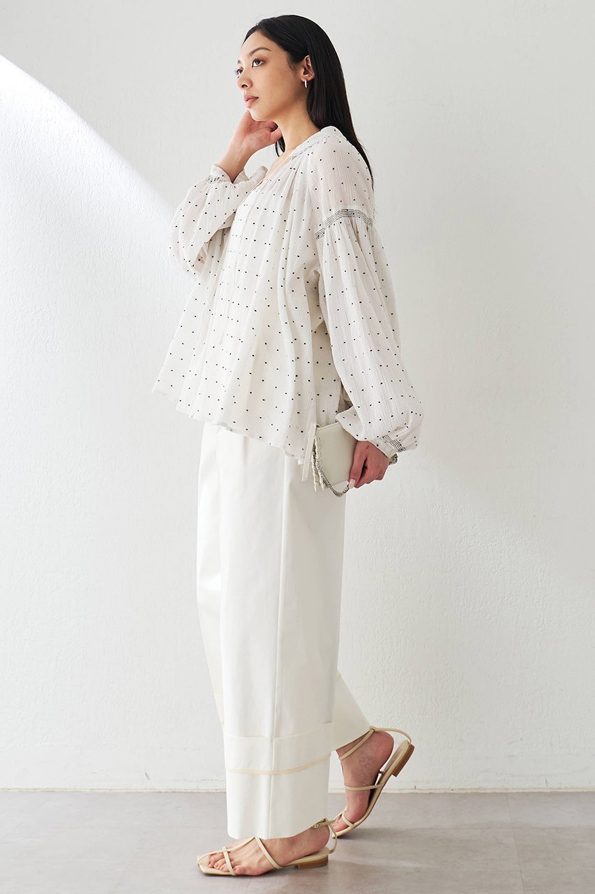 【ウィムガゼット/Whim Gazette】のドットシシュウブラウス 人気、トレンドファッション・服の通販 founy(ファニー) 　ファッション　Fashion　レディースファッション　WOMEN　トップス・カットソー　Tops/Tshirt　シャツ/ブラウス　Shirts/Blouses　シャーリング　Shirring　スキッパー　Skipper　スリーブ　Sleeve　デコルテ　Decolletage　ドット　Dot　ロング　Long　夏　Summer　春　Spring　other-3|ID: prp329100004437830 ipo3291000000031257056