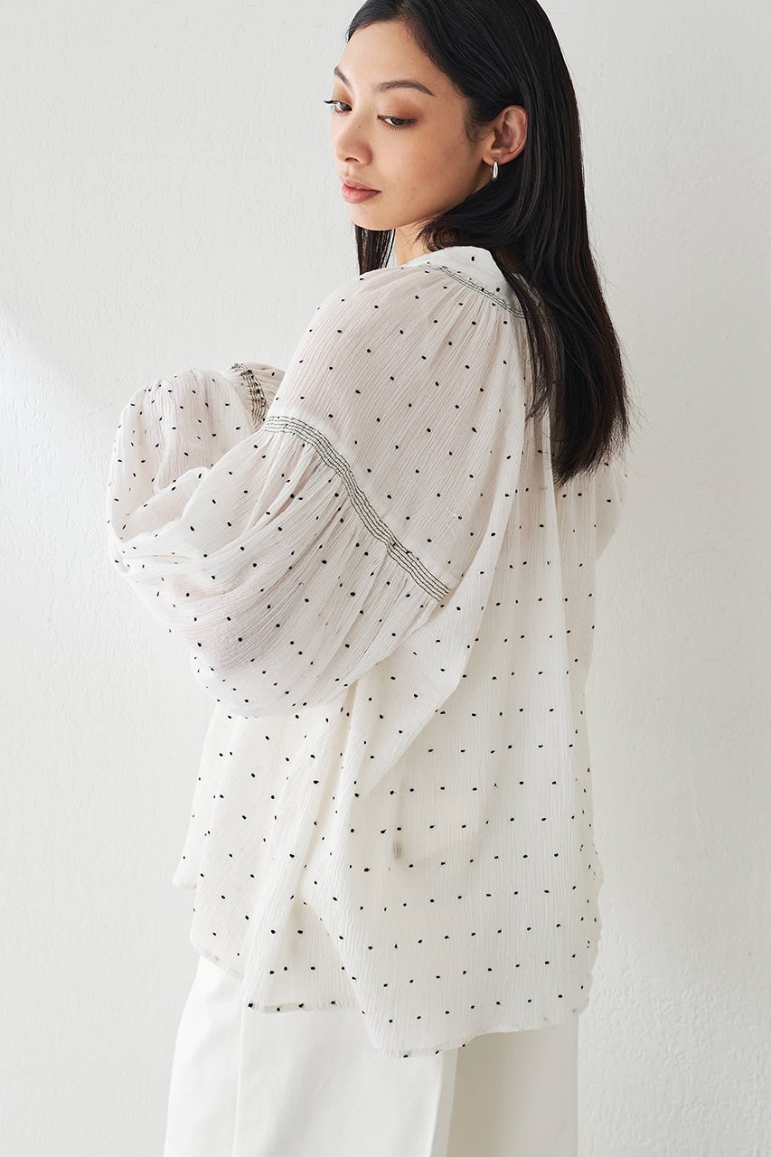 【ウィムガゼット/Whim Gazette】のドットシシュウブラウス 人気、トレンドファッション・服の通販 founy(ファニー) 　ファッション　Fashion　レディースファッション　WOMEN　トップス・カットソー　Tops/Tshirt　シャツ/ブラウス　Shirts/Blouses　シャーリング　Shirring　スキッパー　Skipper　スリーブ　Sleeve　デコルテ　Decolletage　ドット　Dot　ロング　Long　夏　Summer　春　Spring　other-4|ID: prp329100004437830 ipo3291000000031257058