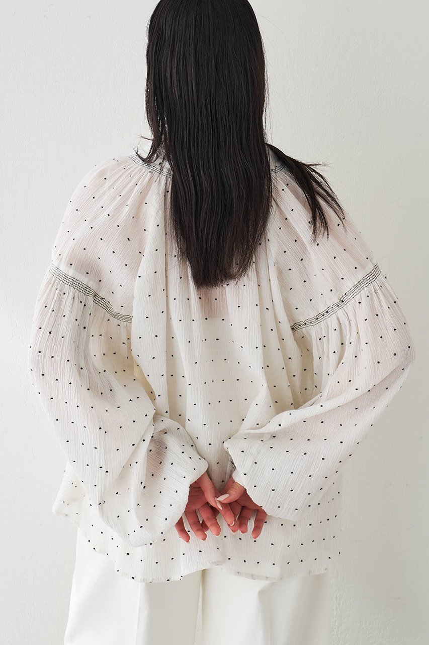 【ウィムガゼット/Whim Gazette】のドットシシュウブラウス 人気、トレンドファッション・服の通販 founy(ファニー) 　ファッション　Fashion　レディースファッション　WOMEN　トップス・カットソー　Tops/Tshirt　シャツ/ブラウス　Shirts/Blouses　シャーリング　Shirring　スキッパー　Skipper　スリーブ　Sleeve　デコルテ　Decolletage　ドット　Dot　ロング　Long　夏　Summer　春　Spring　other-5|ID: prp329100004437830 ipo3291000000031326272