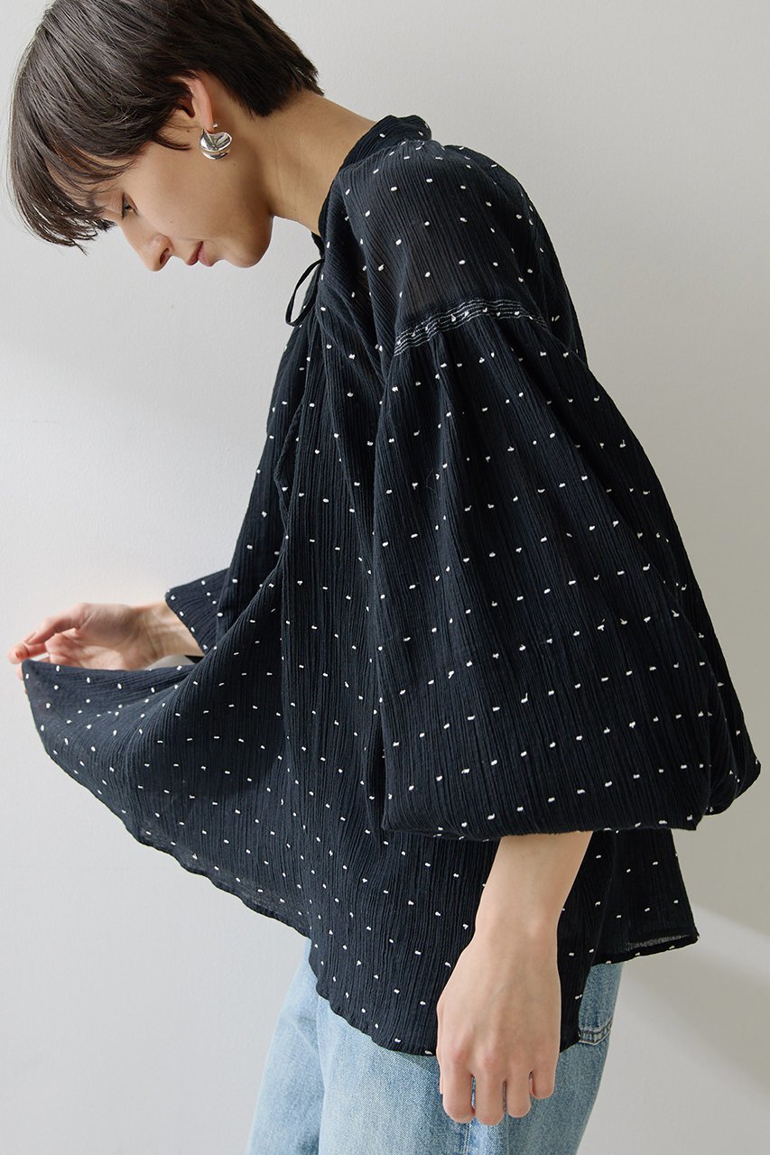 【ウィムガゼット/Whim Gazette】のドットシシュウブラウス 人気、トレンドファッション・服の通販 founy(ファニー) 　ファッション　Fashion　レディースファッション　Fashion for Women　トップス・カットソー　Cut & Sew Tops　シャツ・ブラウス・オフィスカジュアル　Elegant Blouses & Button-Ups　シャーリング　Shirring, Ruched　スキッパー　Skipper, Open Collar　スリーブ　Sleeve, Long Sleeve / Short Sleeve　デコルテ　Décolleté, Neckline　ドット　Polka Dot, Dot Pattern　ロング　Long, Long-Length　夏　Summer　春　Spring　other-3|ID: prp329100004437830 ipo3291000000032837712