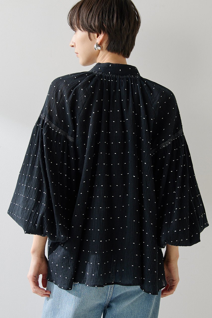 【ウィムガゼット/Whim Gazette】のドットシシュウブラウス 人気、トレンドファッション・服の通販 founy(ファニー) 　ファッション　Fashion　レディースファッション　Fashion for Women　トップス・カットソー　Cut & Sew Tops　シャツ・ブラウス・オフィスカジュアル　Elegant Blouses & Button-Ups　シャーリング　Shirring, Ruched　スキッパー　Skipper, Open Collar　スリーブ　Sleeve, Long Sleeve / Short Sleeve　デコルテ　Décolleté, Neckline　ドット　Polka Dot, Dot Pattern　ロング　Long, Long-Length　夏　Summer　春　Spring　other-4|ID: prp329100004437830 ipo3291000000032837717