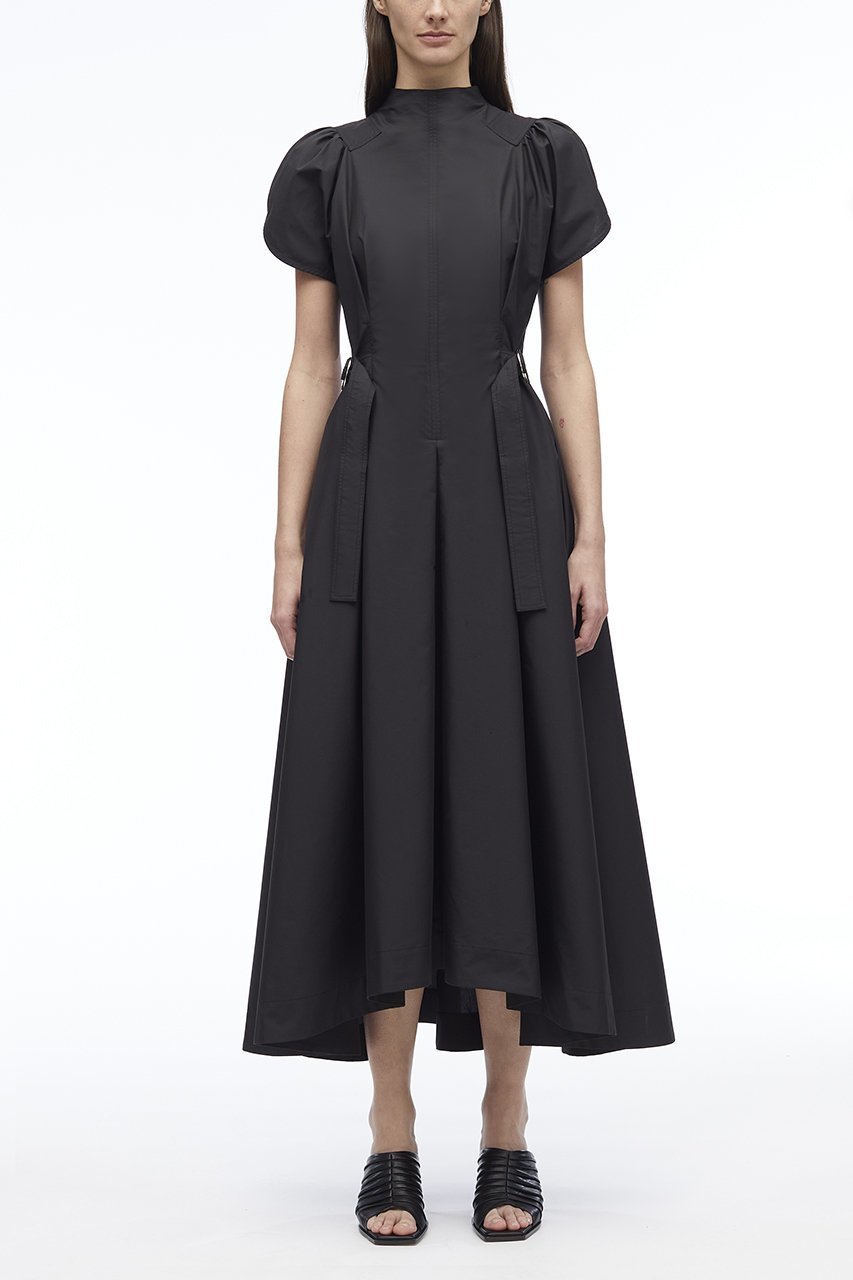 【スリーワン フィリップリム/3.1 Phillip Lim】のパフスリーブ SIDE-TIE ポプリン フレアドレス 人気、トレンドファッション・服の通販 founy(ファニー) 　ファッション　Fashion　レディースファッション　Fashion for Women　ワンピース　Dresses　フォーマル・パーティードレス・結婚式用ドレス　Elegant & Casual Dresses　チュニック　Tunic Tops & Dresses　スリーブ　Sleeve, Long Sleeve / Short Sleeve　チュニック　Tunic, Long Top　ドレス　Dress, One-Piece　フレア　Flare, Flared　メタル　Metal, Metal Parts　モックネック　Mock Neck, Short Turtleneck　ロング　Long, Long-Length　エレガント 上品　Elegant　other-6|ID: prp329100004437835 ipo3291000000032871534
