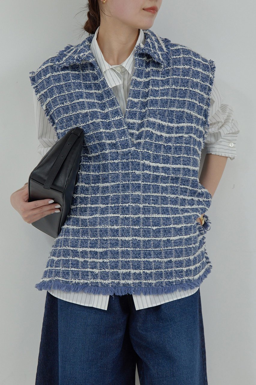 【ガリャルダガランテ/GALLARDAGALANTE】の【HERITANOVUM】ツイードベスト インテリア・キッズ・メンズ・レディースファッション・服の通販 founy(ファニー) 　ファッション　Fashion　レディースファッション　Ladies' Fashion Online　アウター　Coat Outerwear　ジャケット　Jackets　ジャケット　Jacket　スプリング　Spring　ツイード　Tweed　ベスト　Vest　ボトム　Bottom　再入荷　Restock/Back In Stock/Re Arrival　ブルー|ID: prp329100004437839 ipo3291000000032685418