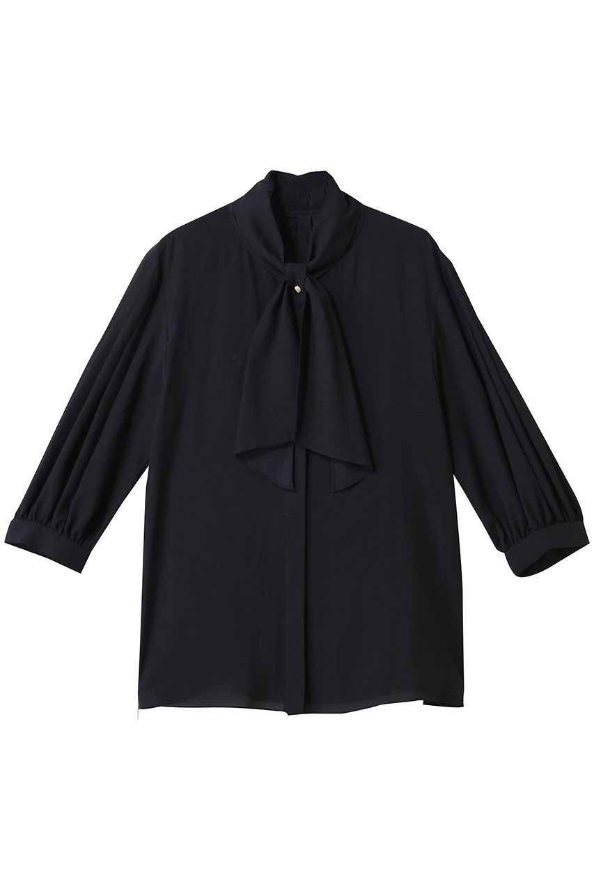 【アルアバイル/allureville】のキュプラコットンスカーフタイブラウス インテリア・キッズ・メンズ・レディースファッション・服の通販 founy(ファニー) 　ファッション　Fashion　レディースファッション　Fashion for Women　トップス・カットソー　Cut & Sew Tops　シャツ・ブラウス・オフィスカジュアル　Elegant Blouses & Button-Ups　エレガント 上品　Elegant　キュプラ　Cupro, Eco Fabric　スカーフ　Scarf, Neckwear　スリーブ　Sleeve, Long Sleeve / Short Sleeve　ロング　Long, Long-Length　ネイビー|ID: prp329100004437865 ipo3291000000032707083