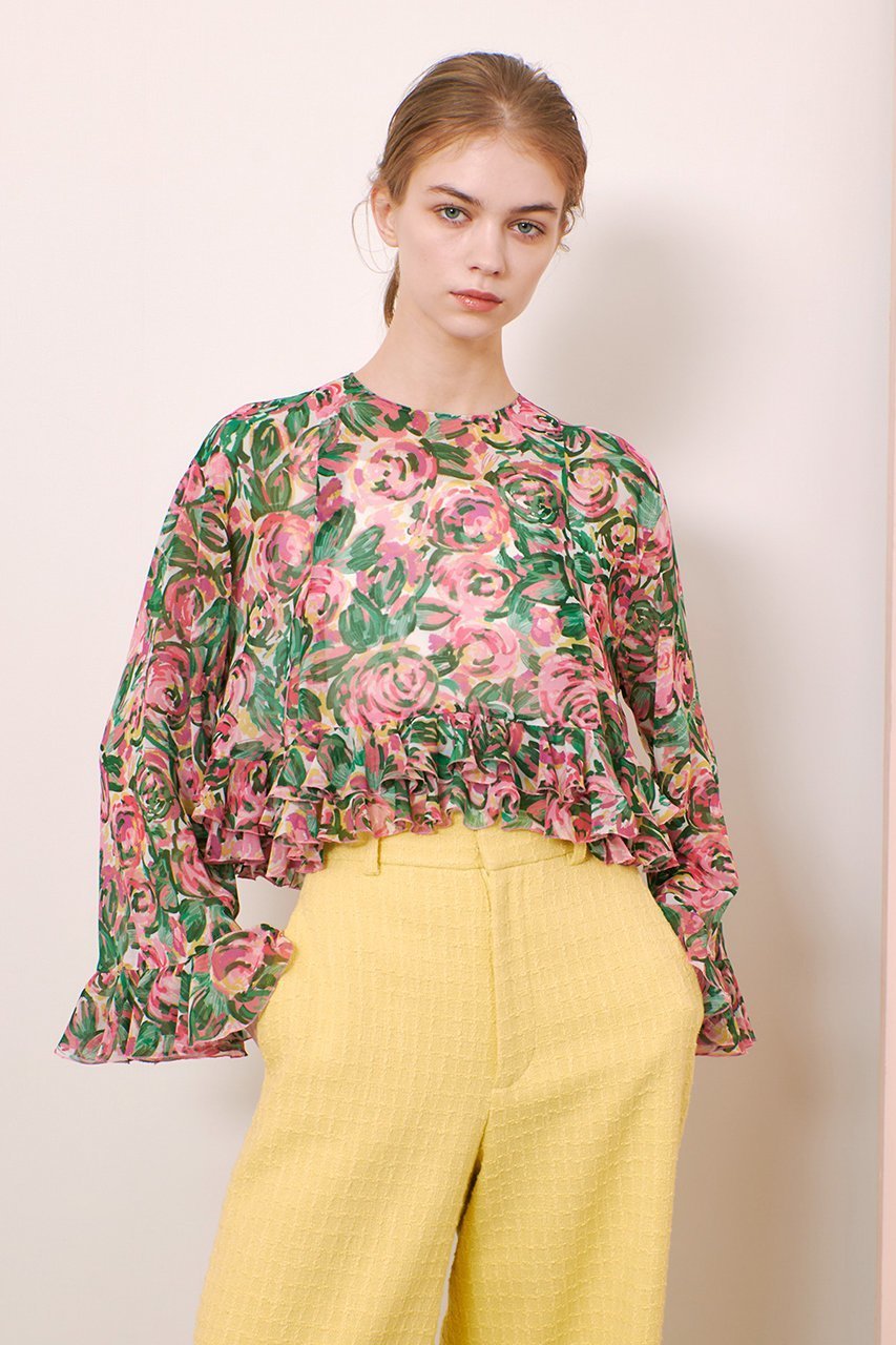 【アルアバイル/allureville】の【Loulou Willoughby】SPRINTEXフラワーPTフリルブラウス 人気、トレンドファッション・服の通販 founy(ファニー) 　ファッション　Fashion　レディースファッション　WOMEN　トップス・カットソー　Tops/Tshirt　シャツ/ブラウス　Shirts/Blouses　エレガント 上品　Elegant　シアー　Sheer　スリーブ　Sleeve　デニム　Denim　フェミニン　Feminine　フラワー　Flower　フリル　Frills　プリント　Print　ロング　Long　夏　Summer　春　Spring　S/S・春夏　Ss・Spring/Summer　other-6|ID: prp329100004437868 ipo3291000000031369576
