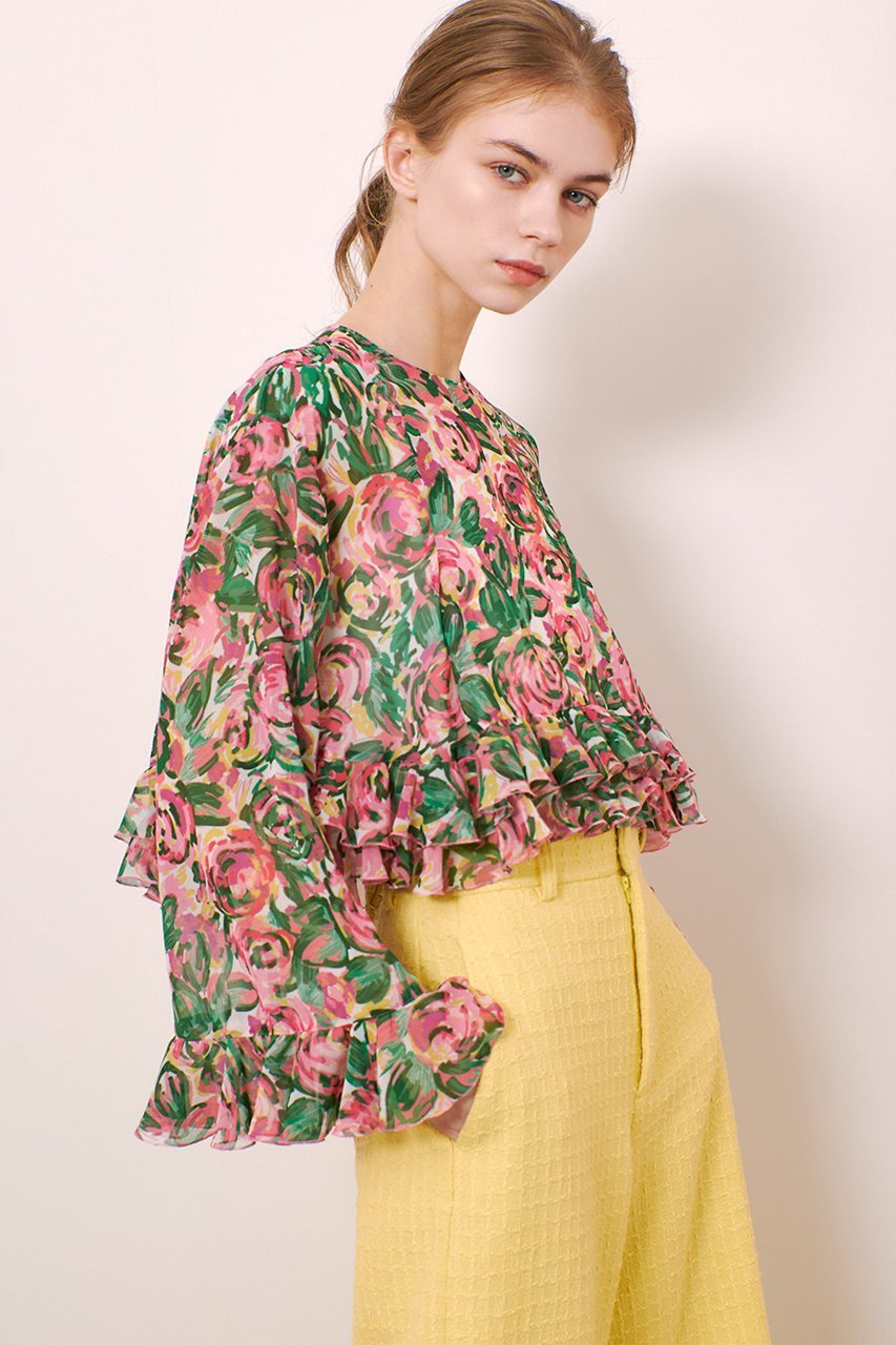 【アルアバイル/allureville】の【Loulou Willoughby】SPRINTEXフラワーPTフリルブラウス 人気、トレンドファッション・服の通販 founy(ファニー) 　ファッション　Fashion　レディースファッション　WOMEN　トップス・カットソー　Tops/Tshirt　シャツ/ブラウス　Shirts/Blouses　エレガント 上品　Elegant　シアー　Sheer　スリーブ　Sleeve　デニム　Denim　フェミニン　Feminine　フラワー　Flower　フリル　Frills　プリント　Print　ロング　Long　夏　Summer　春　Spring　S/S・春夏　Ss・Spring/Summer　other-7|ID: prp329100004437868 ipo3291000000031369578