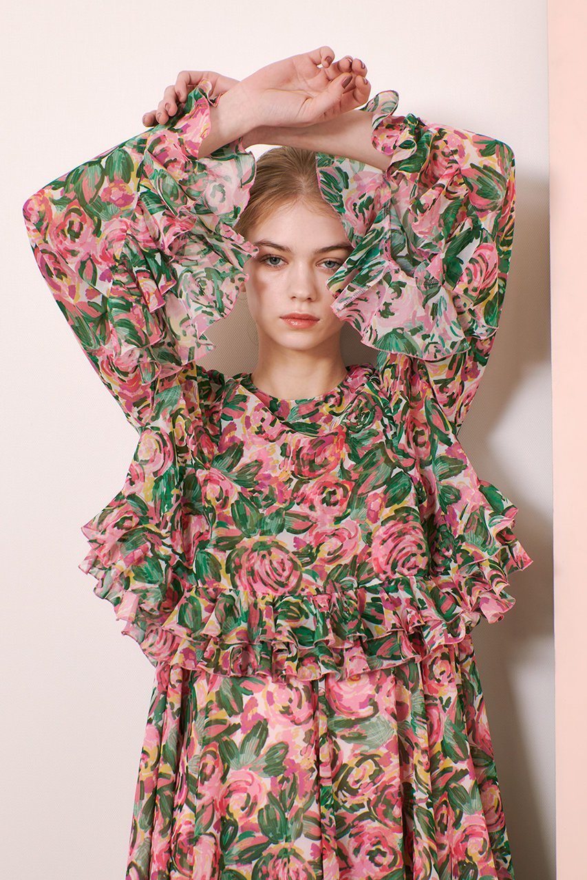 【アルアバイル/allureville】の【Loulou Willoughby】SPRINTEXフラワーPTフリルブラウス 人気、トレンドファッション・服の通販 founy(ファニー) 　ファッション　Fashion　レディースファッション　WOMEN　トップス・カットソー　Tops/Tshirt　シャツ/ブラウス　Shirts/Blouses　エレガント 上品　Elegant　シアー　Sheer　スリーブ　Sleeve　デニム　Denim　フェミニン　Feminine　フラワー　Flower　フリル　Frills　プリント　Print　ロング　Long　夏　Summer　春　Spring　S/S・春夏　Ss・Spring/Summer　other-8|ID: prp329100004437868 ipo3291000000031369579