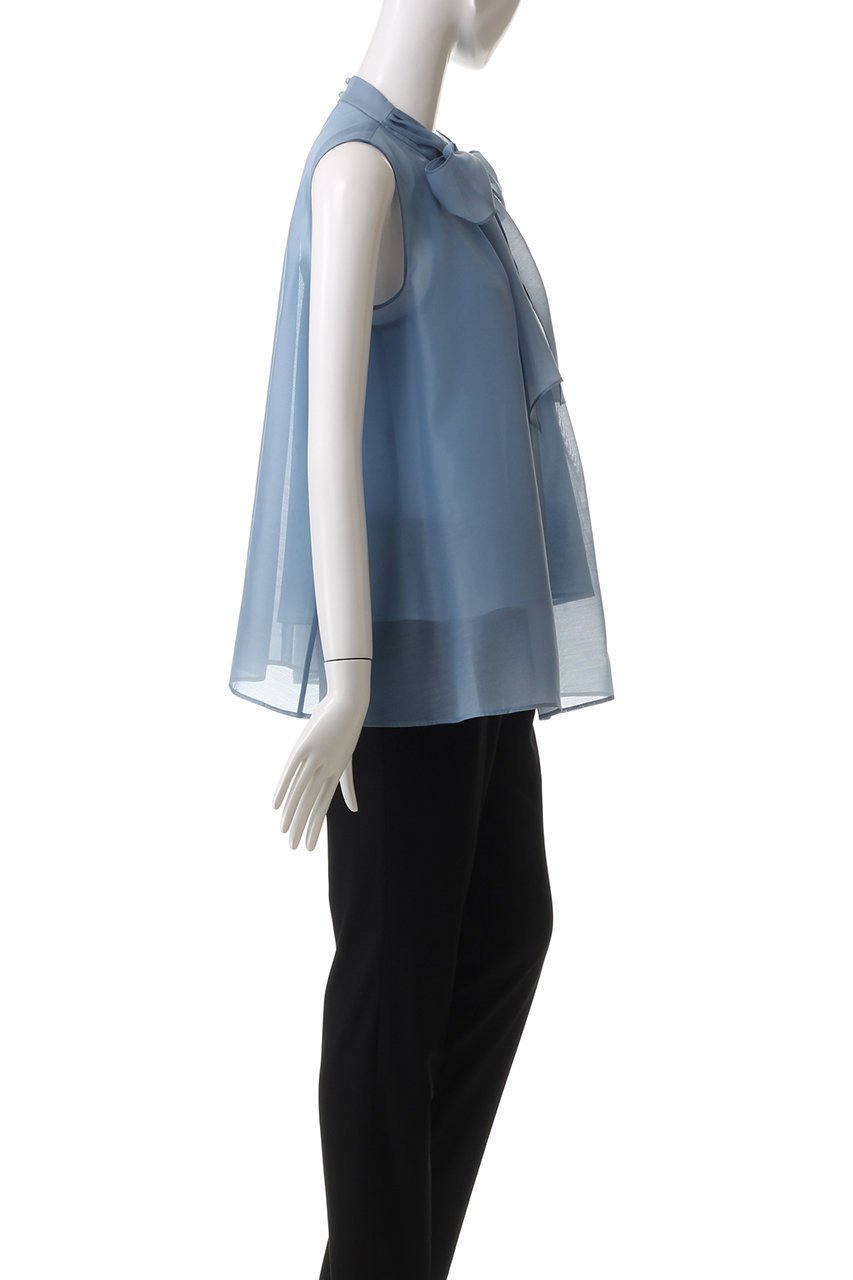 【アナイ/ANAYI】のオーガンジーリボンボウタイブラウス 人気、トレンドファッション・服の通販 founy(ファニー) 　ファッション　Fashion　レディースファッション　Fashion for Women　トップス・カットソー　Cut & Sew Tops　キャミソール&ノースリーブ　Camisoles & Sleeveless Tops　シャツ・ブラウス・オフィスカジュアル　Elegant Blouses & Button-Ups　エアリー　Airy Texture　エレガント 上品　Elegant　オーガンジー　Organza Fabric　シンプル　Simple, Minimal　デニム　Denim, Jeans Material　ノースリーブ　Sleeveless, No-Sleeve　フェミニン　Feminine, Girly　リボン　Ribbon, Bow　other-3|ID: prp329100004437884 ipo3291000000035601495