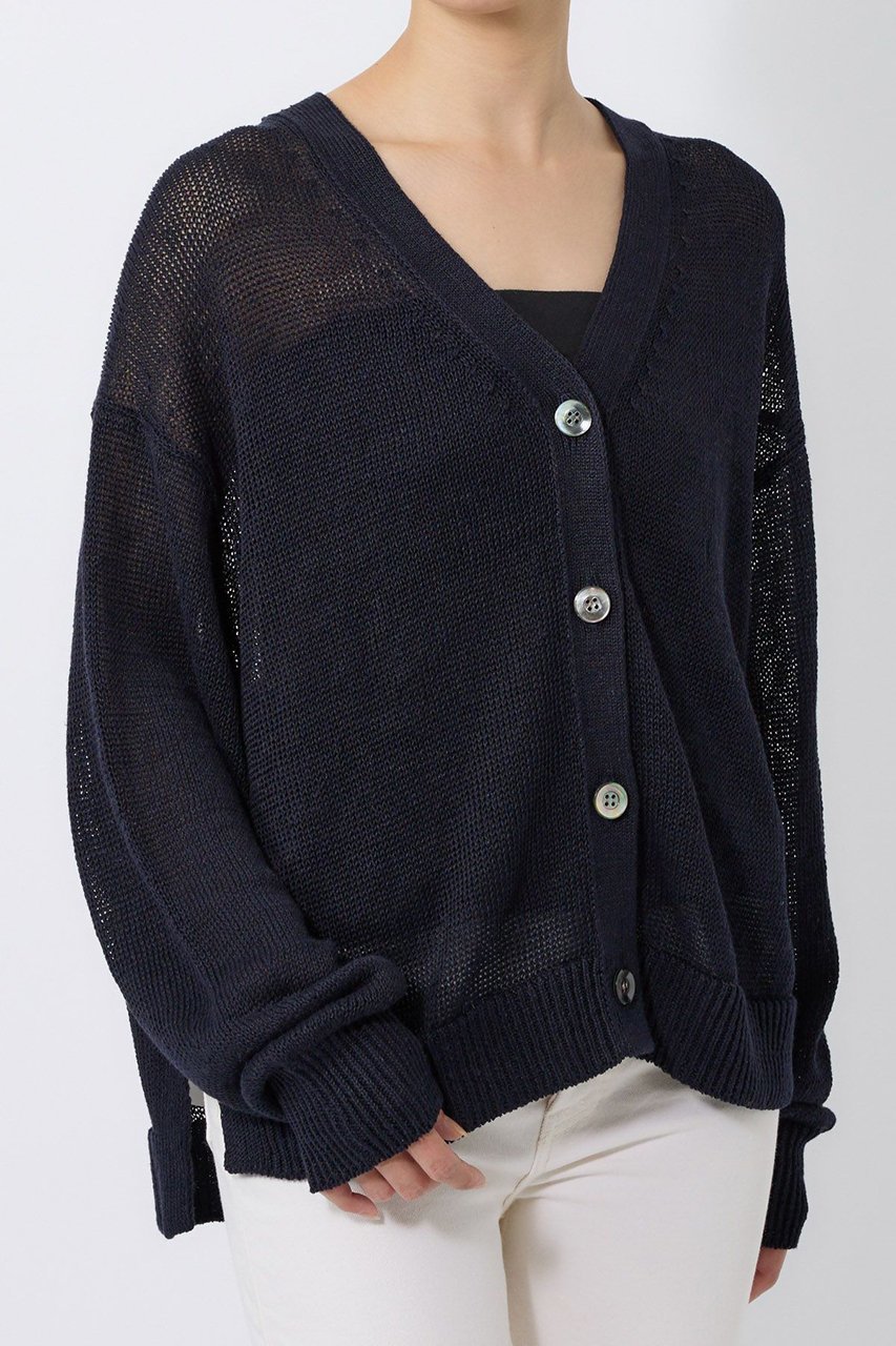 【カオス/Chaos】のストラドリネンカーディガン インテリア・キッズ・メンズ・レディースファッション・服の通販 founy(ファニー) 　ファッション　Fashion　レディースファッション　Fashion for Women　トップス・カットソー　Cut & Sew Tops　ニット　Knit Tops & Sweaters　カーディガン・羽織り　Layered Style Cardigans　カーディガン　Cardigan, Knitwear　スリット　Slit, Slit Detail　ボトム　Bottoms, Lower Wear　夏　Summer　ネイビー|ID: prp329100004437894 ipo3291000000032925578