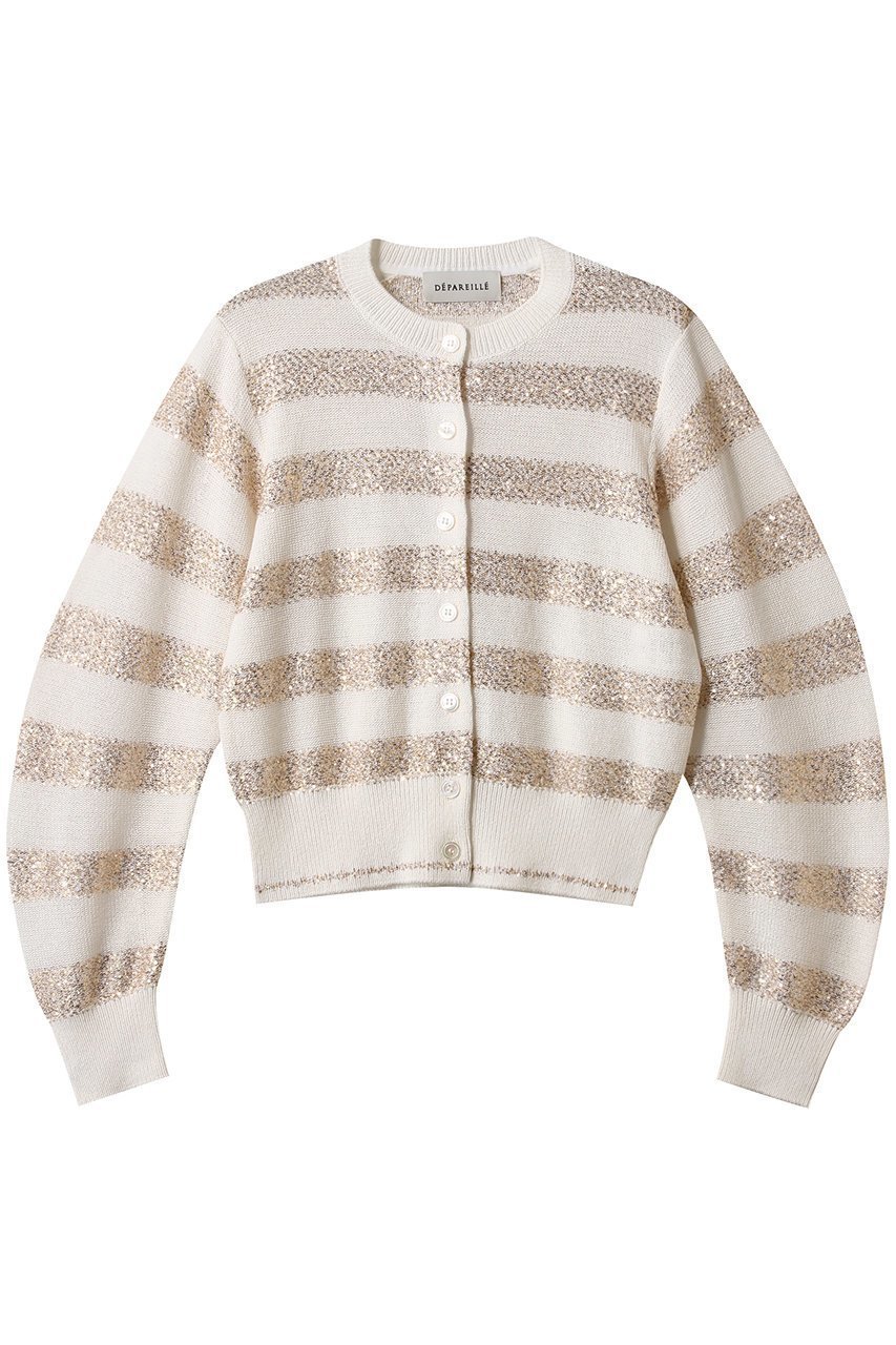 【デパリエ/DEPAREILLE】のスパンコールボーダークルーネックカーディガン インテリア・キッズ・メンズ・レディースファッション・服の通販 founy(ファニー) 　ファッション　Fashion　レディースファッション　Fashion for Women　トップス・カットソー　Cut & Sew Tops　ニット　Knit Tops & Sweaters　カーディガン・羽織り　Layered Style Cardigans　カーディガン　Cardigan, Knitwear　ショート　Short, Short Length　シンプル　Simple, Minimal　スパンコール　Sequins, Sequin Embellishment　ボーダー　Border, Stripe　ワイド　Wide, Wide Fit　エレガント 上品　Elegant　夏　Summer　春　Spring　S/S・春夏　SS, Spring/Summer, Warm Season　オフホワイト|ID: prp329100004441140 ipo3291000000032930027