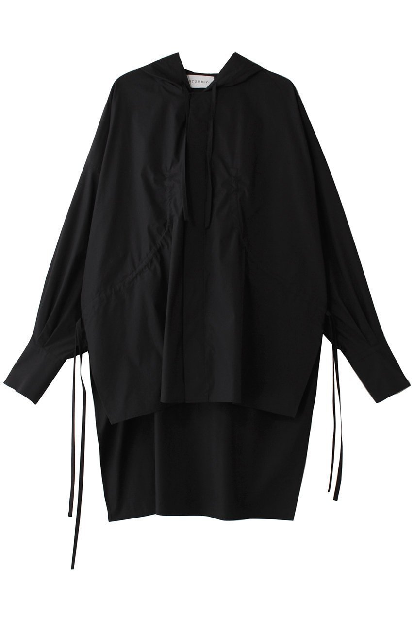 【ヒューエルミュージアム/hueLe Museum】の【STUMBLY】Hooded Big Silhouette Shirt インテリア・キッズ・メンズ・レディースファッション・服の通販 founy(ファニー) 　ファッション　Fashion　レディースファッション　Fashion for Women　トップス・カットソー　Cut & Sew Tops　シャツ・ブラウス・オフィスカジュアル　Elegant Blouses & Button-Ups　シンプル　Simple, Minimal　スリーブ　Sleeve, Long Sleeve / Short Sleeve　フォルム　Silhouette, Form　リボン　Ribbon, Bow　ロング　Long, Long-Length　ブラック|ID: prp329100004441177 ipo3291000000033936998