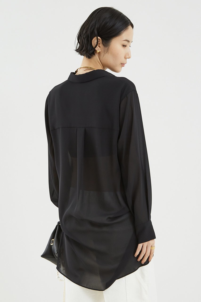 【ザ ストア バイ シー/THE STORE by C】のシアーチュニックシャツ 人気、トレンドファッション・服の通販 founy(ファニー) 　ファッション　Fashion　レディースファッション　Fashion for Women　トップス・カットソー　Cut & Sew Tops　シャツ・ブラウス・オフィスカジュアル　Elegant Blouses & Button-Ups　コンパクト　Compact, Small Size　ジョーゼット　Georgette, Semi-Sheer Fabric　スリーブ　Sleeve, Long Sleeve / Short Sleeve　ロング　Long, Long-Length　エレガント 上品　Elegant　other-2|ID: prp329100004442454 ipo3291000000032836697