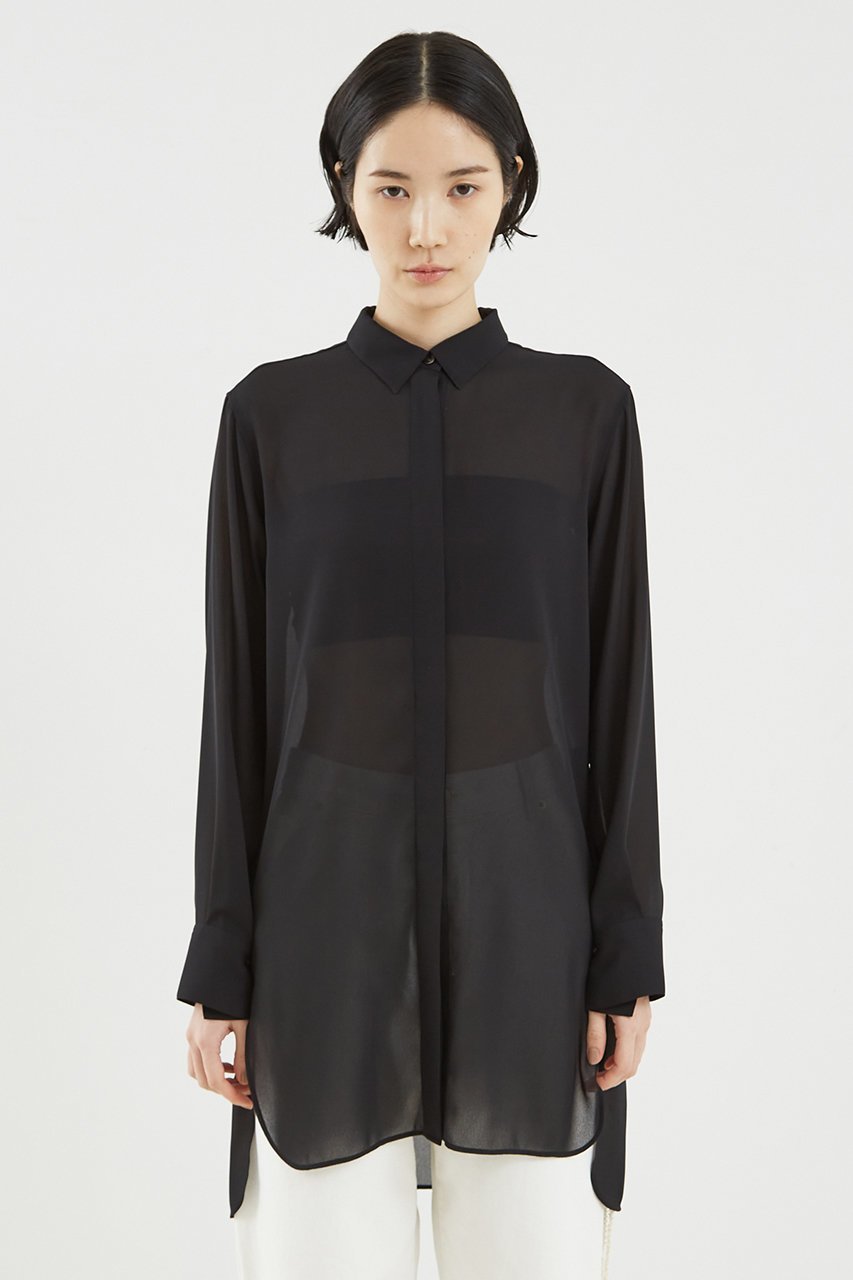 【ザ ストア バイ シー/THE STORE by C】のシアーチュニックシャツ 人気、トレンドファッション・服の通販 founy(ファニー) 　ファッション　Fashion　レディースファッション　Fashion for Women　トップス・カットソー　Cut & Sew Tops　シャツ・ブラウス・オフィスカジュアル　Elegant Blouses & Button-Ups　コンパクト　Compact, Small Size　ジョーゼット　Georgette, Semi-Sheer Fabric　スリーブ　Sleeve, Long Sleeve / Short Sleeve　ロング　Long, Long-Length　エレガント 上品　Elegant　other-5|ID: prp329100004442454 ipo3291000000032836713