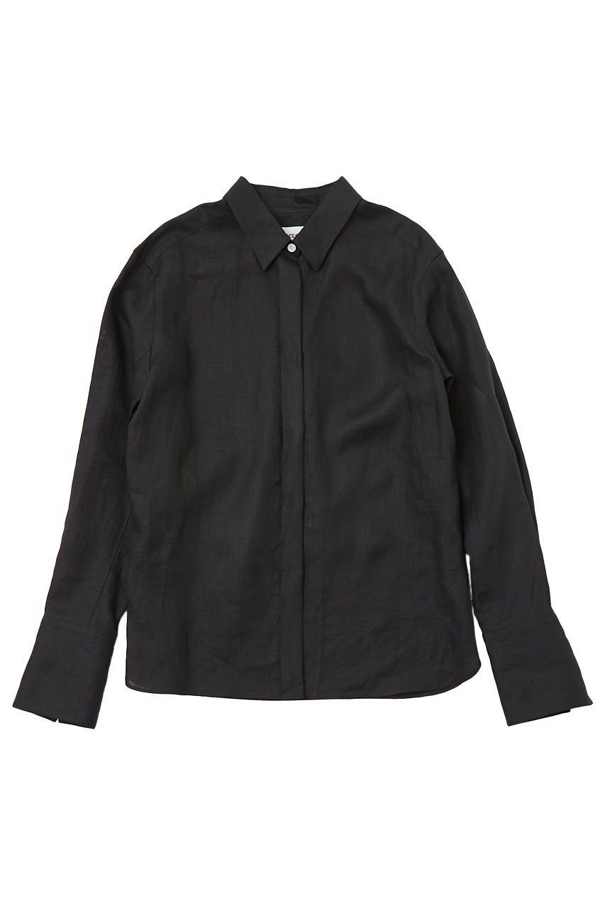【ザ ストア バイ シー/THE STORE by C】のリネンシャツ インテリア・キッズ・メンズ・レディースファッション・服の通販 founy(ファニー) 　ファッション　Fashion　レディースファッション　Fashion for Women　トップス・カットソー　Cut & Sew Tops　シャツ・ブラウス・オフィスカジュアル　Elegant Blouses & Button-Ups　カシュクール　Wrap Design　スラックス　Slacks, Dress Pants　スリーブ　Sleeve, Long Sleeve / Short Sleeve　デニム　Denim, Jeans Material　リネン　Linen, Linen Fabric　ロング　Long, Long-Length　エレガント 上品　Elegant　夏　Summer　ブラック|ID: prp329100004442455 ipo3291000000032907698
