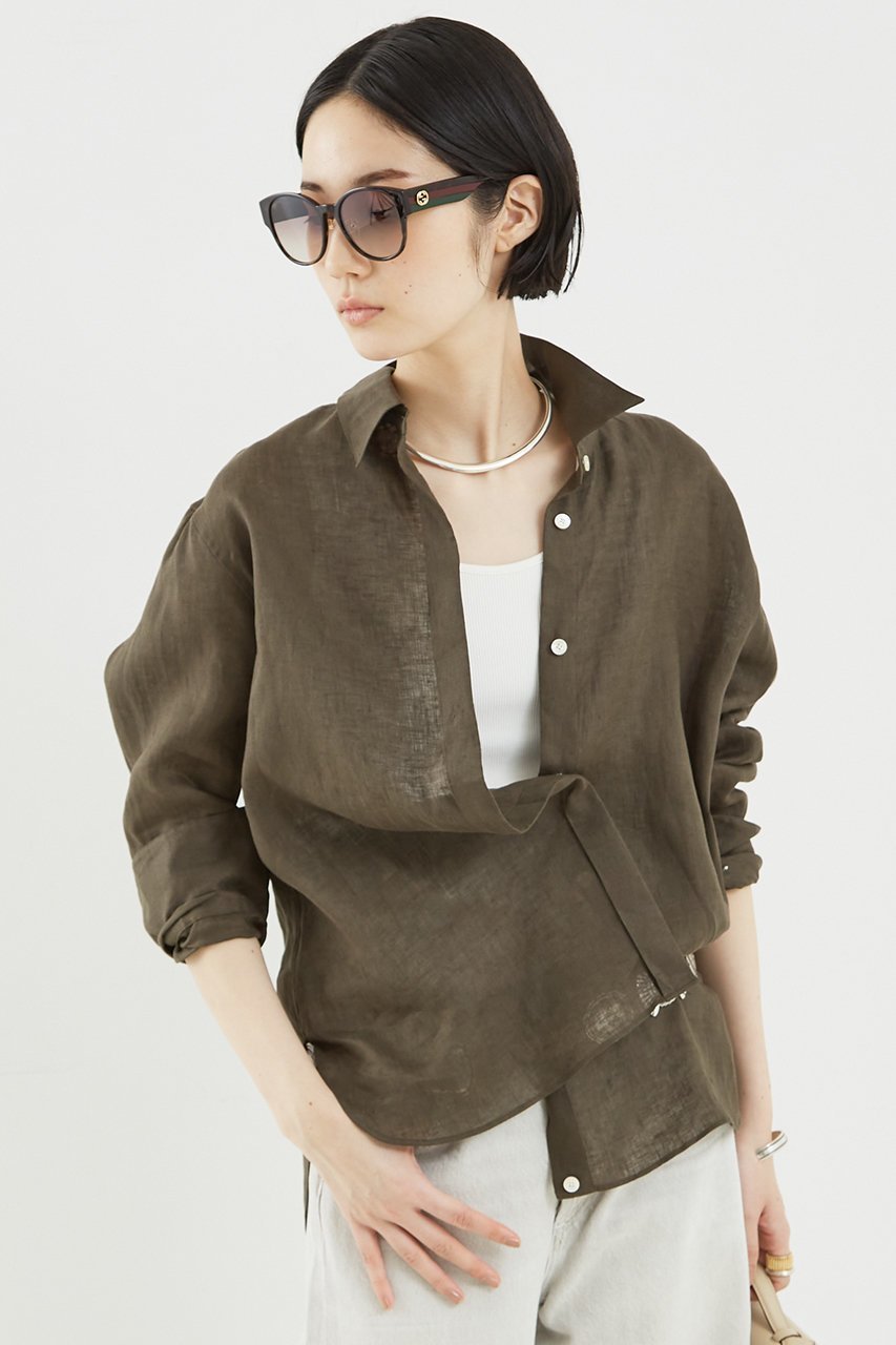 【ザ ストア バイ シー/THE STORE by C】のリネンシャツ 人気、トレンドファッション・服の通販 founy(ファニー) 　ファッション　Fashion　レディースファッション　Fashion for Women　トップス・カットソー　Cut & Sew Tops　シャツ・ブラウス・オフィスカジュアル　Elegant Blouses & Button-Ups　カシュクール　Wrap Design　スラックス　Slacks, Dress Pants　スリーブ　Sleeve, Long Sleeve / Short Sleeve　デニム　Denim, Jeans Material　リネン　Linen, Linen Fabric　ロング　Long, Long-Length　エレガント 上品　Elegant　夏　Summer　other-8|ID: prp329100004442455 ipo3291000000035366492