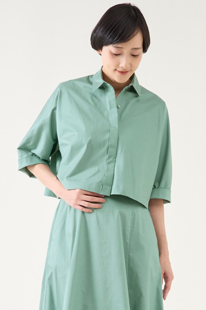 【マルティニーク/martinique】のクロップドシャツ(セットアップ可) インテリア・キッズ・メンズ・レディースファッション・服の通販 founy(ファニー) 　ファッション　Fashion　レディースファッション　Fashion for Women　トップス・カットソー　Cut & Sew Tops　シャツ・ブラウス・オフィスカジュアル　Elegant Blouses & Button-Ups　おすすめ　Recommended / Our Picks　クロップド　Cropped, Short Length　ショート　Short, Short Length　スリーブ　Sleeve, Long Sleeve / Short Sleeve　セットアップ　Set-Up, Coordinated Outfit　タフタ　Taffeta, Structured Fabric　トレンド　Trend, Trending Now　エレガント 上品　Elegant　グリーン|ID: prp329100004442509 ipo3291000000035041743