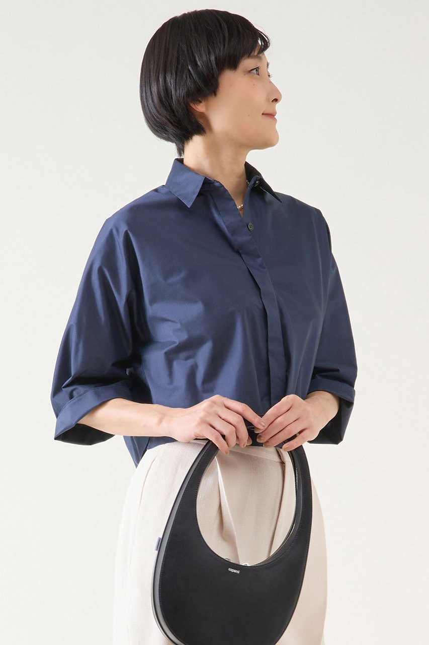 【マルティニーク/martinique】のクロップドシャツ(セットアップ可) インテリア・キッズ・メンズ・レディースファッション・服の通販 founy(ファニー) 　ファッション　Fashion　レディースファッション　Fashion for Women　トップス・カットソー　Cut & Sew Tops　シャツ・ブラウス・オフィスカジュアル　Elegant Blouses & Button-Ups　おすすめ　Recommended / Our Picks　クロップド　Cropped, Short Length　ショート　Short, Short Length　スリーブ　Sleeve, Long Sleeve / Short Sleeve　セットアップ　Set-Up, Coordinated Outfit　タフタ　Taffeta, Structured Fabric　トレンド　Trend, Trending Now　エレガント 上品　Elegant　ブルー|ID: prp329100004442509 ipo3291000000035041744