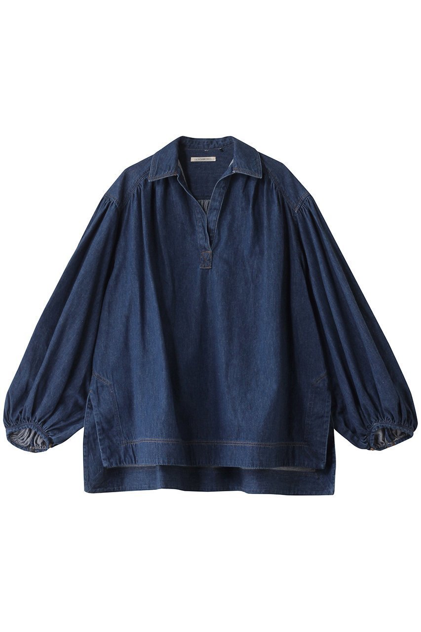 【デザイン ワークス/DESIGN WORKS】のデニムチュニックブラウス インテリア・キッズ・メンズ・レディースファッション・服の通販 founy(ファニー) 　ファッション　Fashion　レディースファッション　Fashion for Women　トップス・カットソー　Cut & Sew Tops　シャツ・ブラウス・オフィスカジュアル　Elegant Blouses & Button-Ups　スキッパー　Skipper, Open Collar　スリーブ　Sleeve, Long Sleeve / Short Sleeve　チュニック　Tunic, Long Top　デニム　Denim, Jeans Material　フェミニン　Feminine, Girly　ロング　Long, Long-Length　ネイビー|ID: prp329100004442521 ipo3291000000032849417