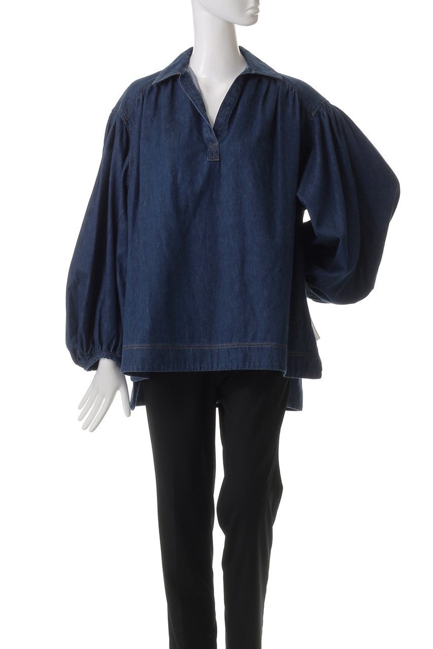 【デザイン ワークス/DESIGN WORKS】のデニムチュニックブラウス 人気、トレンドファッション・服の通販 founy(ファニー) 　ファッション　Fashion　レディースファッション　Fashion for Women　トップス・カットソー　Cut & Sew Tops　シャツ・ブラウス・オフィスカジュアル　Elegant Blouses & Button-Ups　スキッパー　Skipper, Open Collar　スリーブ　Sleeve, Long Sleeve / Short Sleeve　チュニック　Tunic, Long Top　デニム　Denim, Jeans Material　フェミニン　Feminine, Girly　ロング　Long, Long-Length　other-2|ID: prp329100004442521 ipo3291000000034955360