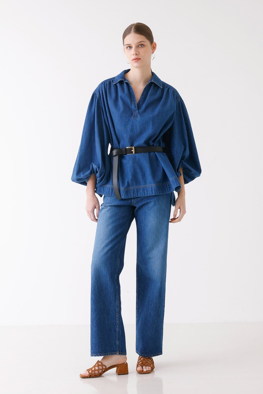 【デザイン ワークス/DESIGN WORKS】のデニムチュニックブラウス 人気、トレンドファッション・服の通販 founy(ファニー) 　ファッション　Fashion　レディースファッション　Fashion for Women　トップス・カットソー　Cut & Sew Tops　シャツ・ブラウス・オフィスカジュアル　Elegant Blouses & Button-Ups　スキッパー　Skipper, Open Collar　スリーブ　Sleeve, Long Sleeve / Short Sleeve　チュニック　Tunic, Long Top　デニム　Denim, Jeans Material　フェミニン　Feminine, Girly　ロング　Long, Long-Length　other-6|ID: prp329100004442521 ipo3291000000034955368