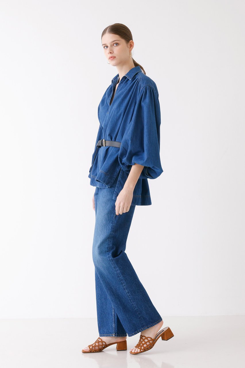 【デザイン ワークス/DESIGN WORKS】のデニムチュニックブラウス 人気、トレンドファッション・服の通販 founy(ファニー) 　ファッション　Fashion　レディースファッション　Fashion for Women　トップス・カットソー　Cut & Sew Tops　シャツ・ブラウス・オフィスカジュアル　Elegant Blouses & Button-Ups　スキッパー　Skipper, Open Collar　スリーブ　Sleeve, Long Sleeve / Short Sleeve　チュニック　Tunic, Long Top　デニム　Denim, Jeans Material　フェミニン　Feminine, Girly　ロング　Long, Long-Length　other-7|ID: prp329100004442521 ipo3291000000034955369