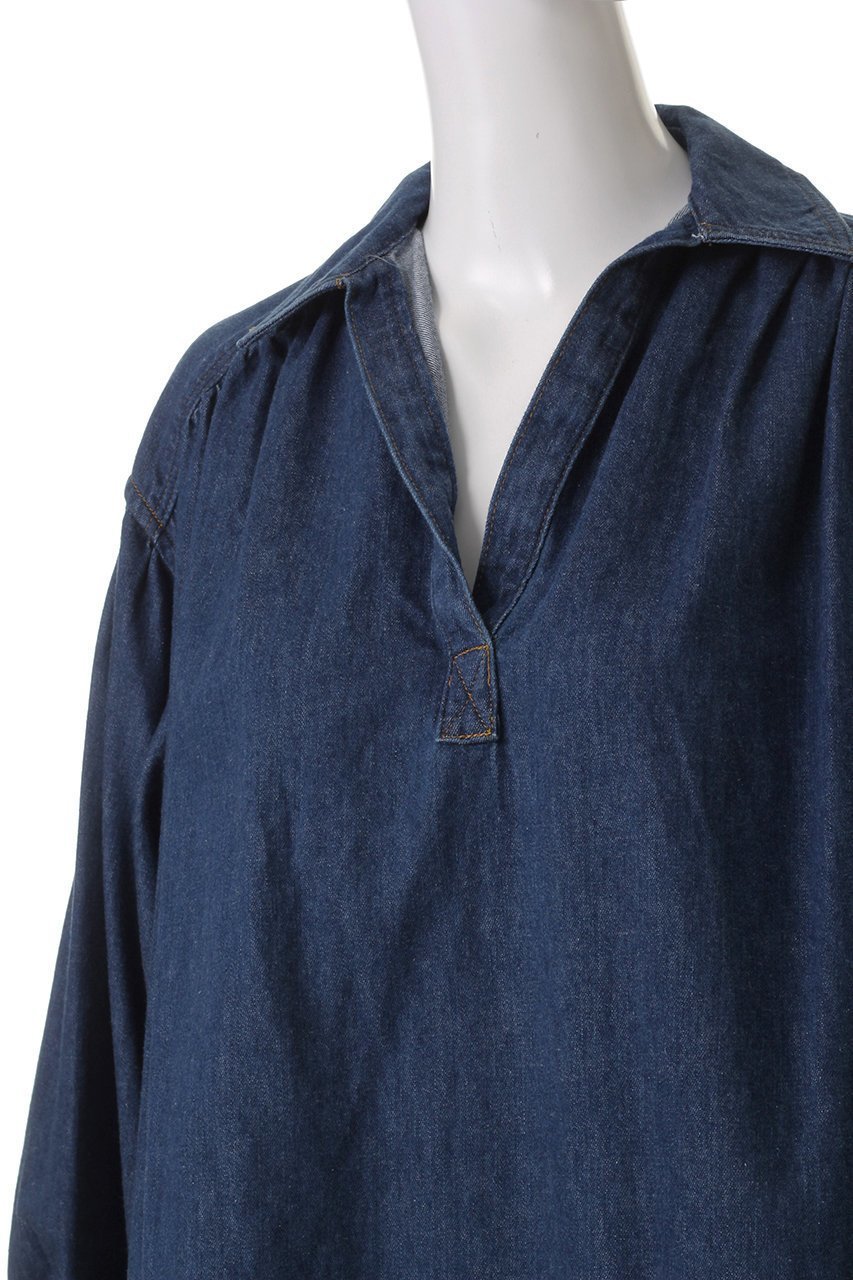 【デザイン ワークス/DESIGN WORKS】のデニムチュニックブラウス 人気、トレンドファッション・服の通販 founy(ファニー) 　ファッション　Fashion　レディースファッション　Fashion for Women　トップス・カットソー　Cut & Sew Tops　シャツ・ブラウス・オフィスカジュアル　Elegant Blouses & Button-Ups　スキッパー　Skipper, Open Collar　スリーブ　Sleeve, Long Sleeve / Short Sleeve　チュニック　Tunic, Long Top　デニム　Denim, Jeans Material　フェミニン　Feminine, Girly　ロング　Long, Long-Length　other-5|ID: prp329100004442521 ipo3291000000035690434