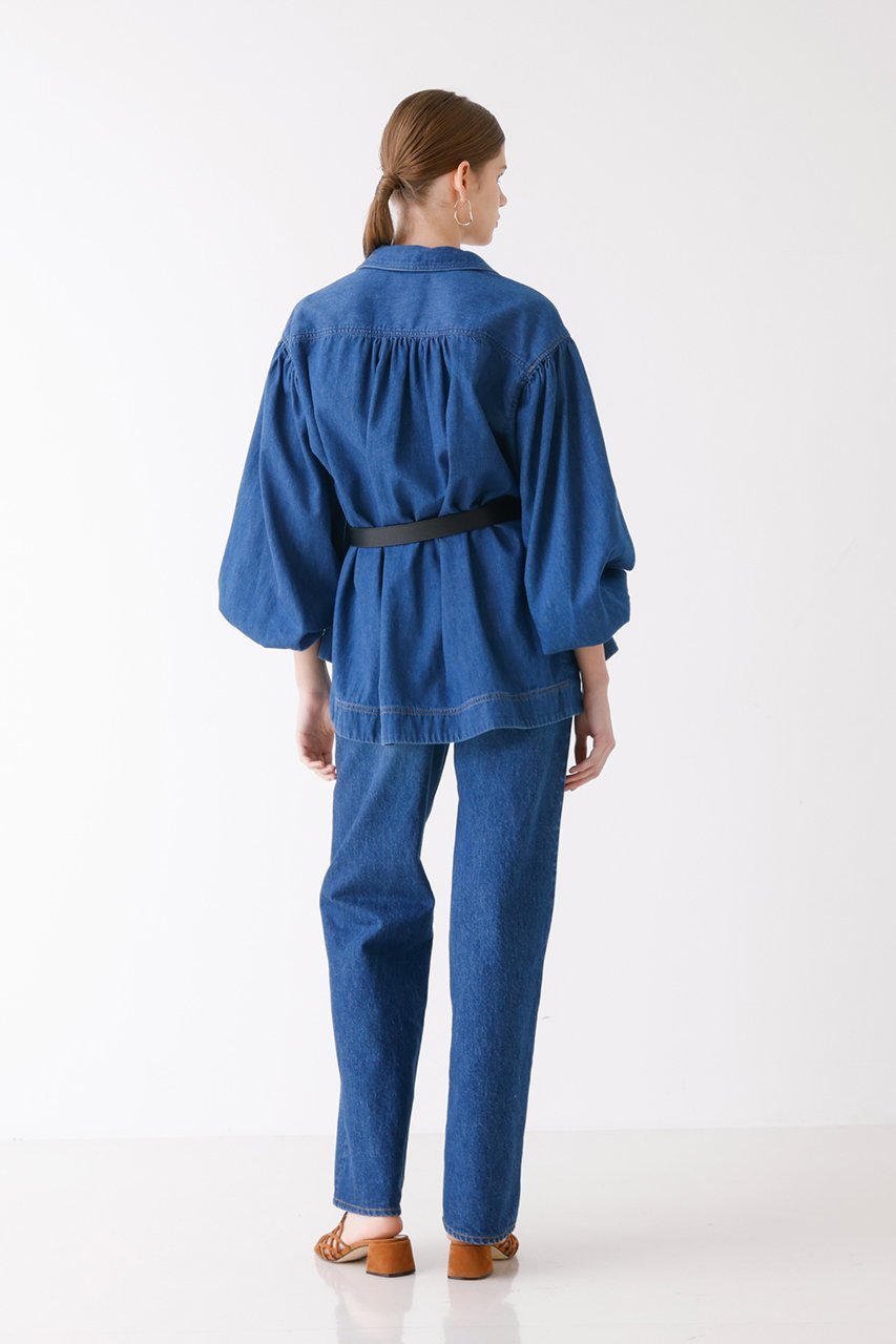 【デザイン ワークス/DESIGN WORKS】のデニムチュニックブラウス 人気、トレンドファッション・服の通販 founy(ファニー) 　ファッション　Fashion　レディースファッション　Fashion for Women　トップス・カットソー　Cut & Sew Tops　シャツ・ブラウス・オフィスカジュアル　Elegant Blouses & Button-Ups　スキッパー　Skipper, Open Collar　スリーブ　Sleeve, Long Sleeve / Short Sleeve　チュニック　Tunic, Long Top　デニム　Denim, Jeans Material　フェミニン　Feminine, Girly　ロング　Long, Long-Length　other-8|ID: prp329100004442521 ipo3291000000035690437