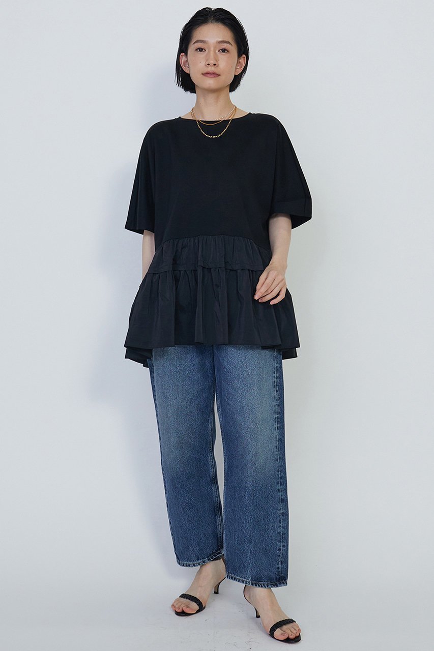 【プルミエ アロンディスモン/1er Arrondissement】のコットンポンチ×タフタトップス 人気、トレンドファッション・服の通販 founy(ファニー) 　ファッション　Fashion　レディースファッション　WOMEN　トップス・カットソー　Tops/Tshirt　シャツ/ブラウス　Shirts/Blouses　カットソー　Cut And Sew　ギャザー　Gather　ショート　Short　スリーブ　Sleeve　タフタ　Taffeta　ドッキング　Docking　再入荷　Restock/Back In Stock/Re Arrival　other-2|ID: prp329100004442532 ipo3291000000031255971