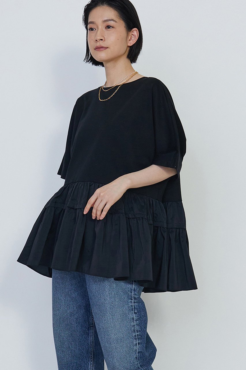 【プルミエ アロンディスモン/1er Arrondissement】のコットンポンチ×タフタトップス 人気、トレンドファッション・服の通販 founy(ファニー) 　ファッション　Fashion　レディースファッション　WOMEN　トップス・カットソー　Tops/Tshirt　シャツ/ブラウス　Shirts/Blouses　カットソー　Cut And Sew　ギャザー　Gather　ショート　Short　スリーブ　Sleeve　タフタ　Taffeta　ドッキング　Docking　再入荷　Restock/Back In Stock/Re Arrival　other-5|ID: prp329100004442532 ipo3291000000031325870