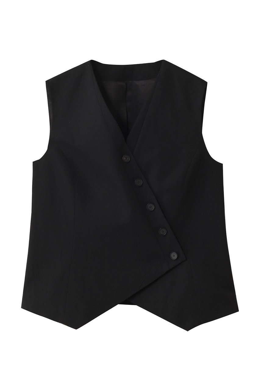 【エステータ/esteta】のウールリネンアシンメトリーボタンベスト インテリア・キッズ・メンズ・レディースファッション・服の通販 founy(ファニー) 　ファッション　Fashion　レディースファッション　Fashion for Women　アウター　Coat / Outerwear Collection　レディースジャケット・軽アウター　Jackets　カットソー　Cut and Sewn Top　シンプル　Simple, Minimal　ジャケット　Jacket, Outerwear　フロント　Front, Front Design　ベスト　Vest, Waistcoat　リネン　Linen, Linen Fabric　ブラック|ID: prp329100004442554 ipo3291000000032958885