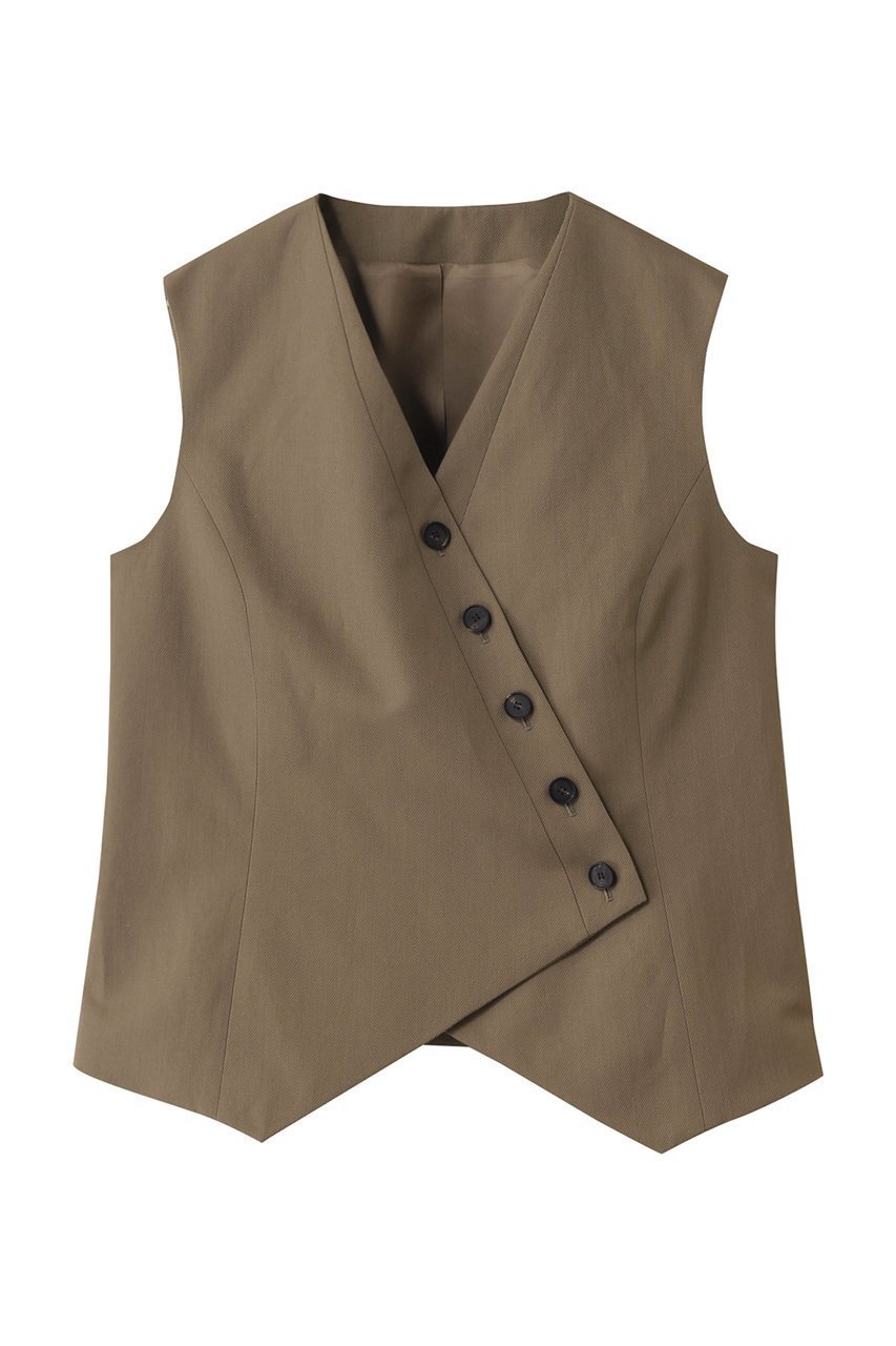 【エステータ/esteta】のウールリネンアシンメトリーボタンベスト インテリア・キッズ・メンズ・レディースファッション・服の通販 founy(ファニー) 　ファッション　Fashion　レディースファッション　Fashion for Women　アウター　Coat / Outerwear Collection　レディースジャケット・軽アウター　Jackets　カットソー　Cut and Sewn Top　シンプル　Simple, Minimal　ジャケット　Jacket, Outerwear　フロント　Front, Front Design　ベスト　Vest, Waistcoat　リネン　Linen, Linen Fabric　カーキ|ID: prp329100004442554 ipo3291000000032958889