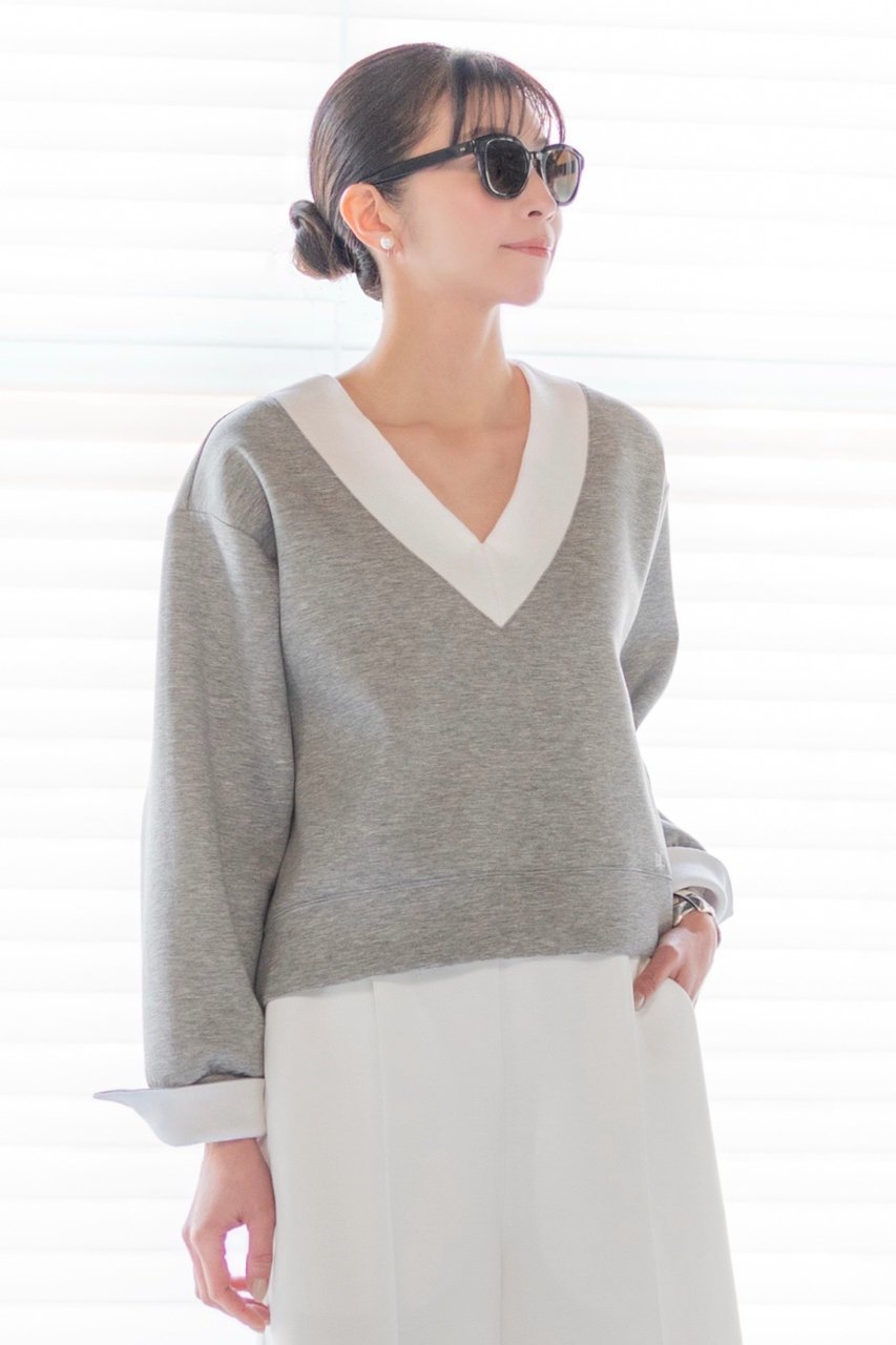 【デイジーリン/DAISY LIN】のミルフィーユ スウェット Lady V Pullover 人気、トレンドファッション・服の通販 founy(ファニー) 　ファッション　Fashion　レディースファッション　Fashion for Women　トップス・カットソー　Cut & Sew Tops　ニット　Knit Tops & Sweaters　レディースパーカー・カジュアルフーディー　Casual Hoodies & Sweatshirts　カジュアルプルオーバー・ニットトップス　Pullovers & Knit Tops / Casual Pullovers　スウェット・クルーネックトップス　Sweatshirts & Crewnecks / Relaxed Fit Sweat Tops　ウォッシャブル　Machine Washable　シンプル　Simple, Minimal　スウェット / スエット　Sweatshirt, Sweatwear　ストレッチ　Stretch, Stretchy Fabric　デニム　Denim, Jeans Material　リラックス　Relax, Relaxed Fit　軽量　Lightweight, Ultra Light　other-6|ID: prp329100004442559 ipo3291000000036594376