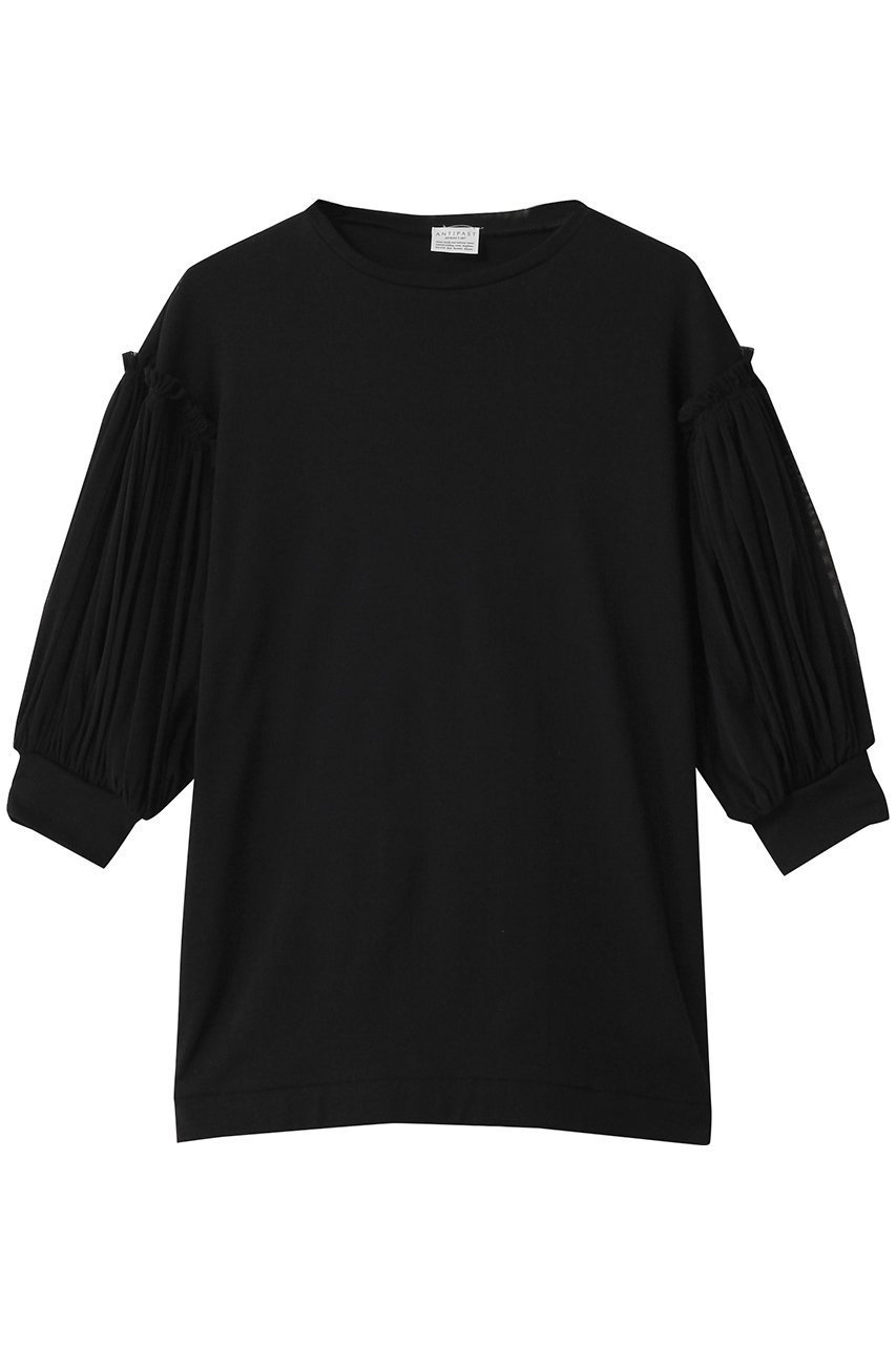 【アンティパスト/ANTIPAST】のメッシュスリーブコットンフライスTシャツ インテリア・キッズ・メンズ・レディースファッション・服の通販 founy(ファニー) 　ファッション　Fashion　レディースファッション　Fashion for Women　トップス・カットソー　Cut & Sew Tops　シャツ・ブラウス・オフィスカジュアル　Elegant Blouses & Button-Ups　ロングTシャツ・Tシャツ　Longline T-Shirts & Tees　カットソー・ベーシックTシャツ　Cut-and-Sewn Tops / Stretch Tees & Basics　コンシャス　Conscious, Bodycon　ショート　Short, Short Length　スリーブ　Sleeve, Long Sleeve / Short Sleeve　メッシュ　Mesh, Net Fabric　春　Spring　ブラック|ID: prp329100004444651 ipo3291000000032861226