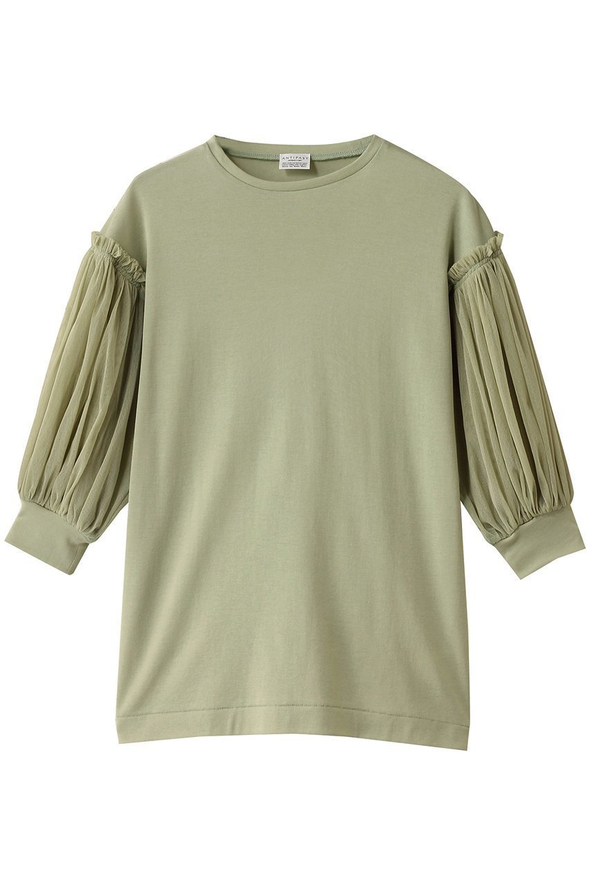 【アンティパスト/ANTIPAST】のメッシュスリーブコットンフライスTシャツ インテリア・キッズ・メンズ・レディースファッション・服の通販 founy(ファニー) 　ファッション　Fashion　レディースファッション　Fashion for Women　トップス・カットソー　Cut & Sew Tops　シャツ・ブラウス・オフィスカジュアル　Elegant Blouses & Button-Ups　ロングTシャツ・Tシャツ　Longline T-Shirts & Tees　カットソー・ベーシックTシャツ　Cut-and-Sewn Tops / Stretch Tees & Basics　コンシャス　Conscious, Bodycon　ショート　Short, Short Length　スリーブ　Sleeve, Long Sleeve / Short Sleeve　メッシュ　Mesh, Net Fabric　春　Spring　ライトグリーン|ID: prp329100004444651 ipo3291000000032861238