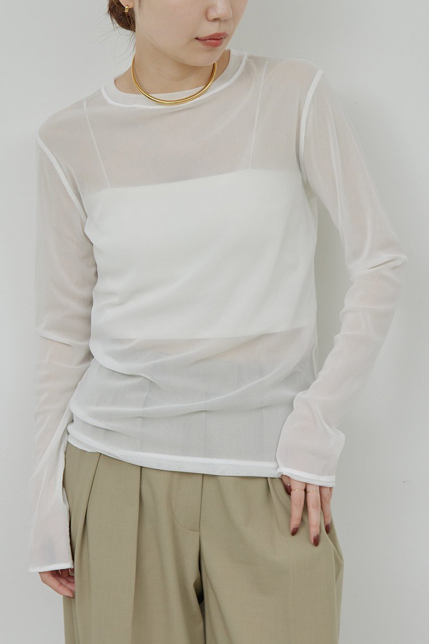 【ガリャルダガランテ/GALLARDAGALANTE】の【La nature linge】シアーチュールトップス 人気、トレンドファッション・服の通販 founy(ファニー) 　ファッション　Fashion　レディースファッション　Fashion for Women　トップス・カットソー　Cut & Sew Tops　シャツ・ブラウス・オフィスカジュアル　Elegant Blouses & Button-Ups　ロングTシャツ・Tシャツ　Longline T-Shirts & Tees　カットソー・ベーシックTシャツ　Cut-and-Sewn Tops / Stretch Tees & Basics　お家時間・ステイホーム　Stay Home / At Home　なめらか　Smooth, Silky Texture　インナー　Innerwear　コンパクト　Compact, Small Size　ジャケット　Jacket, Outerwear　スリーブ　Sleeve, Long Sleeve / Short Sleeve　チュール　Tulip, Tulip Motif　ベスト　Vest, Waistcoat　ベーシック　Basic, Essential　ロング　Long, Long-Length　other-6|ID: prp329100004444659 ipo3291000000036216422