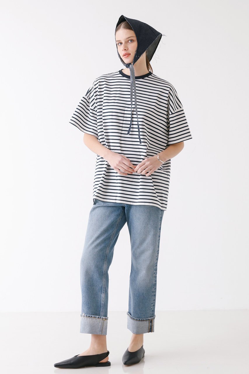 【デザイン ワークス/DESIGN WORKS】のthehightlights 別注big tee ボーダー 人気、トレンドファッション・服の通販 founy(ファニー) 　ファッション　Fashion　レディースファッション　Fashion for Women　トップス・カットソー　Cut & Sew Tops　シャツ・ブラウス・オフィスカジュアル　Elegant Blouses & Button-Ups　ロングTシャツ・Tシャツ　Longline T-Shirts & Tees　カットソー・ベーシックTシャツ　Cut-and-Sewn Tops / Stretch Tees & Basics　ショート　Short, Short Length　シンプル　Simple, Minimal　スリーブ　Sleeve, Long Sleeve / Short Sleeve　ベーシック　Basic, Essential　ボーダー　Border, Stripe　別注　Limited Edition, Custom Order　夏　Summer　春　Spring　S/S・春夏　SS, Spring/Summer, Warm Season　other-8|ID: prp329100004444662 ipo3291000000032863994