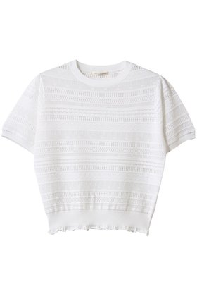【デザイン ワークス/DESIGN WORKS】の透かし編み半袖プルオーバー 人気、トレンドファッション・服の通販 founy(ファニー) ファッション Fashion レディースファッション Fashion for Women トップス・カットソー Cut & Sew Tops ニット Knit Tops & Sweaters カジュアルプルオーバー・ニットトップス Pullovers & Knit Tops / Casual Pullovers インナー Innerwear カーディガン Cardigan, Knitwear コンパクト Compact, Small Size ジャケット Jacket, Outerwear フェミニン Feminine, Girly 半袖 Short Sleeve, Half Sleeve 夏 Summer 透かし Cut-Out, Lacework |ID:prp329100004444664