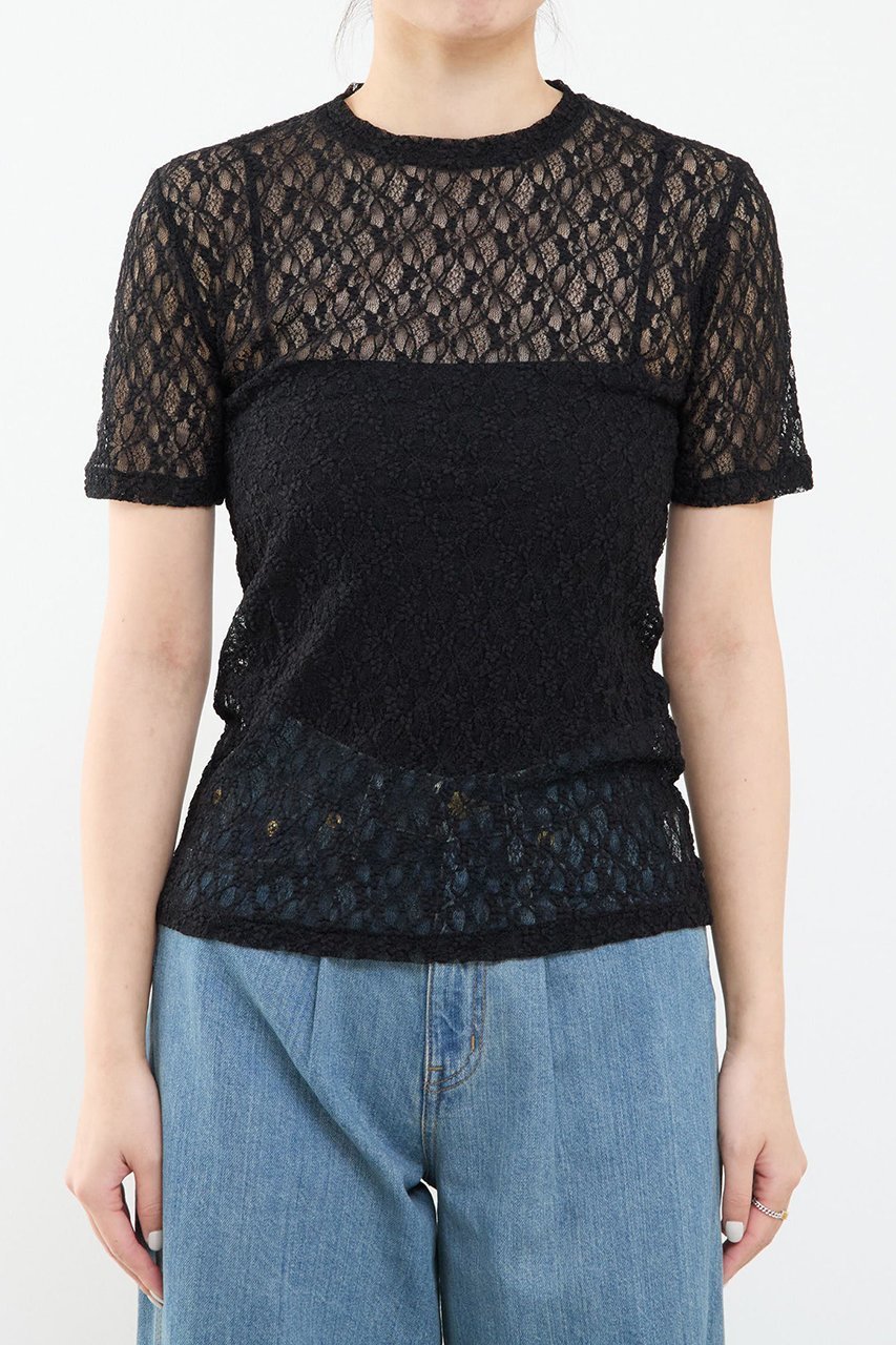 【マルティニーク/martinique】のストレッチレースTシャツ 人気、トレンドファッション・服の通販 founy(ファニー) 　ファッション　Fashion　レディースファッション　WOMEN　トップス・カットソー　Tops/Tshirt　シャツ/ブラウス　Shirts/Blouses　ロング / Tシャツ　T-Shirts　カットソー　Cut and Sewn　おすすめ　Recommend　コンパクト　Compact　ショート　Short　ストレッチ　Stretch　スリーブ　Sleeve　フィット　Fit　ボトム　Bottom　レース　Race　NEW・新作・新着・新入荷　New Arrivals　other-7|ID: prp329100004444665 ipo3291000000031325585