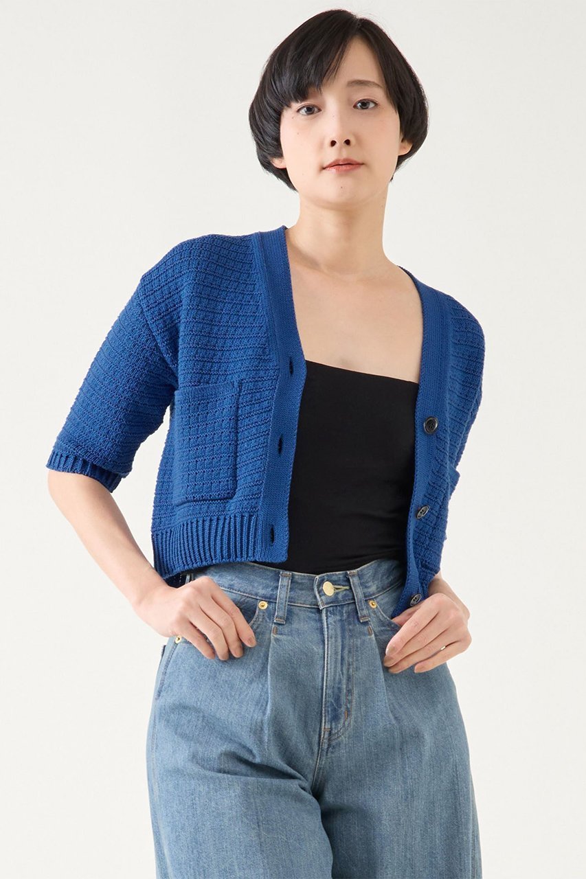 【マルティニーク/martinique】のペーパーミックスカーディガン インテリア・キッズ・メンズ・レディースファッション・服の通販 founy(ファニー) 　ファッション　Fashion　レディースファッション　Fashion for Women　トップス・カットソー　Cut & Sew Tops　ニット　Knit Tops & Sweaters　カーディガン・羽織り　Layered Style Cardigans　おすすめ　Recommended / Our Picks　カーディガン　Cardigan, Knitwear　コンパクト　Compact, Small Size　ポケット　Pocket, Pocket Detail　再入荷　Restock / Back in Stock　半袖　Short Sleeve, Half Sleeve　ロイヤルブルー|ID: prp329100004444668 ipo3291000000032705970