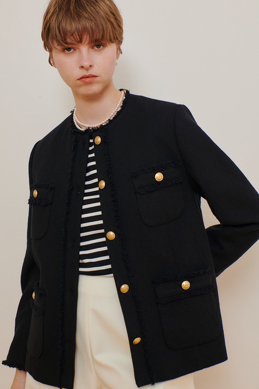 【アルアバイル/allureville】のリバーダブルクロスノーカーラージャケット 人気、トレンドファッション・服の通販 founy(ファニー) 　ファッション　Fashion　レディースファッション　Ladies' Fashion Online　アウター　Coat Outerwear　ジャケット　Jackets　インナー　Inner　クラシカル　Classical　シンプル　Simple　ジャケット　Jacket　ツイード　Tweed　フォーマル　Formal　フリンジ　Fringe　エレガント 上品　Elegant　再入荷　Restock/Back In Stock/Re Arrival　other-8|ID: prp329100004444673 ipo3291000000032025221