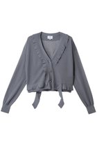 【ランバン オン ブルー/LANVIN en Bleu】のVネックフリルトリムカーディガン チャコールグレー|ID:prp329100004444684