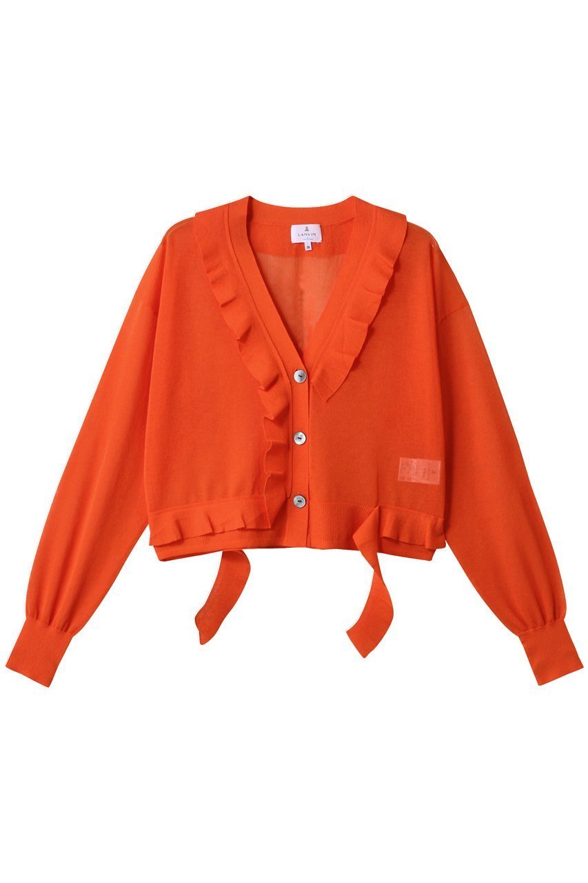 【ランバン オン ブルー/LANVIN en Bleu】のVネックフリルトリムカーディガン インテリア・キッズ・メンズ・レディースファッション・服の通販 founy(ファニー) 　ファッション　Fashion　レディースファッション　Fashion for Women　トップス・カットソー　Cut & Sew Tops　ニット　Knit Tops & Sweaters　カーディガン・羽織り　Layered Style Cardigans　Vネックトップス　V-Neck Tops / V-Cut Neckline Shirts　インナー　Innerwear　カーディガン　Cardigan, Knitwear　シンプル　Simple, Minimal　フェミニン　Feminine, Girly　フリル　Frill, Ruffle　エレガント 上品　Elegant　夏　Summer　春　Spring　S/S・春夏　SS, Spring/Summer, Warm Season　オレンジ|ID: prp329100004444684 ipo3291000000032936271