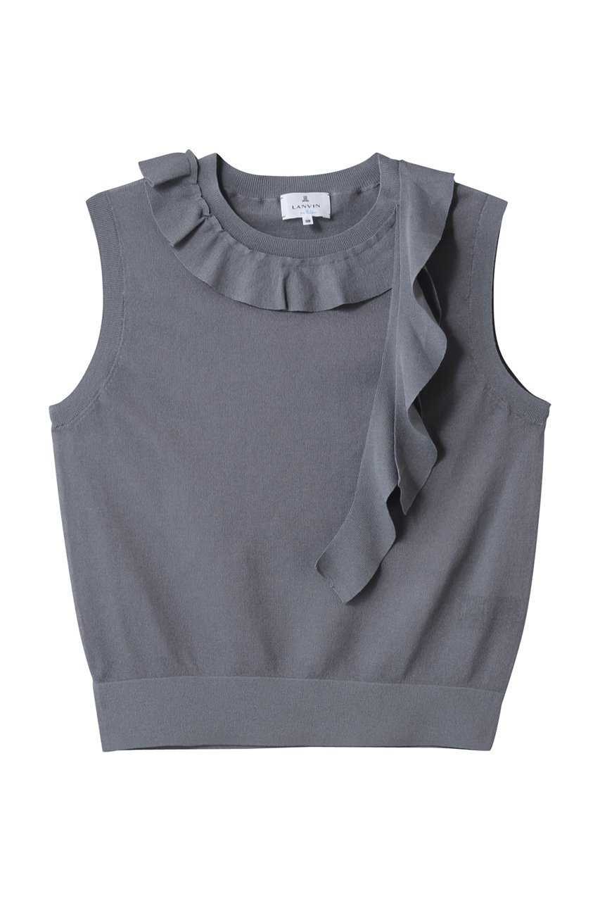 【ランバン オン ブルー/LANVIN en Bleu】のフリルトリムノースリーブニット インテリア・キッズ・メンズ・レディースファッション・服の通販 founy(ファニー) 　ファッション　Fashion　レディースファッション　Fashion for Women　トップス・カットソー　Cut & Sew Tops　ニット　Knit Tops & Sweaters　キャミソール&ノースリーブ　Camisoles & Sleeveless Tops　カジュアルプルオーバー・ニットトップス　Pullovers & Knit Tops / Casual Pullovers　おすすめ　Recommended / Our Picks　シンプル　Simple, Minimal　ノースリーブ　Sleeveless, No-Sleeve　フィット　Fit, Slim Fit　フェミニン　Feminine, Girly　フリル　Frill, Ruffle　ボトム　Bottoms, Lower Wear　リボン　Ribbon, Bow　エレガント 上品　Elegant　チャコールグレー|ID: prp329100004444685 ipo3291000000032936325