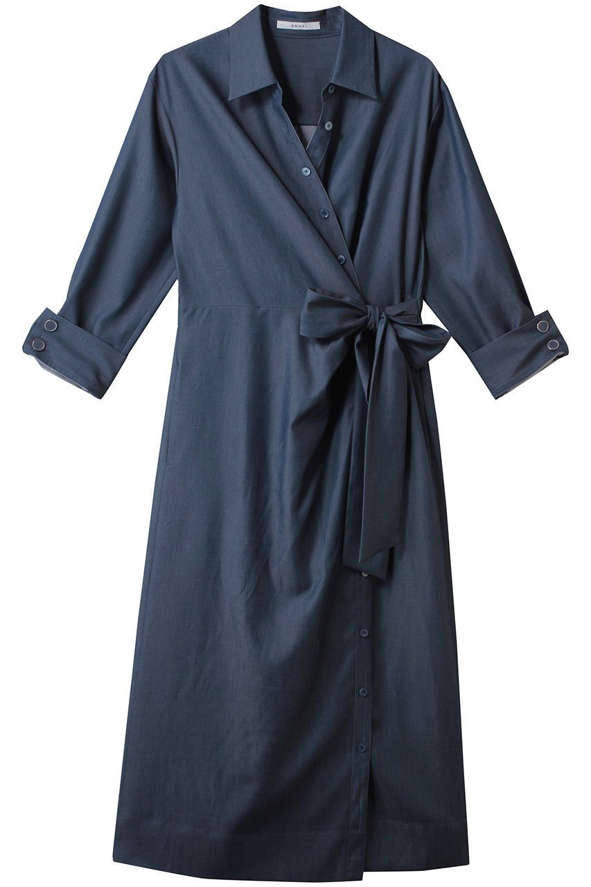 【アナイ/ANAYI】のテンセルツイルカシュクールワンピース インテリア・キッズ・メンズ・レディースファッション・服の通販 founy(ファニー) 　ファッション　Fashion　レディースファッション　Fashion for Women　ワンピース　Dresses　チュニック　Tunic Tops & Dresses　なめらか　Smooth, Silky Texture　シンプル　Simple, Minimal　チュニック　Tunic, Long Top　リボン　Ribbon, Bow　ロング　Long, Long-Length　エレガント 上品　Elegant　インディゴ|ID: prp329100004444691 ipo3291000000032868423
