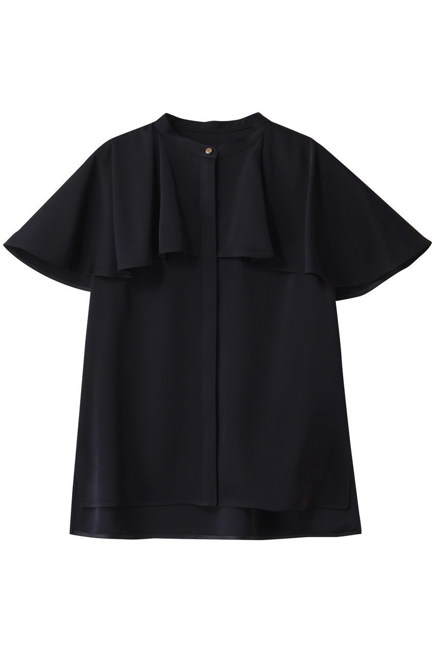 【アナイ/ANAYI】のストレッチサテンケープブラウス インテリア・キッズ・メンズ・レディースファッション・服の通販 founy(ファニー) 　ファッション　Fashion　レディースファッション　Fashion for Women　トップス・カットソー　Cut & Sew Tops　シャツ・ブラウス・オフィスカジュアル　Elegant Blouses & Button-Ups　なめらか　Smooth, Silky Texture　エレガント 上品　Elegant　サテン　Satin, Glossy Fabric　ショート　Short, Short Length　ストレッチ　Stretch, Stretchy Fabric　スリーブ　Sleeve, Long Sleeve / Short Sleeve　フレア　Flare, Flared　ネイビー|ID: prp329100004444692 ipo3291000000032850112