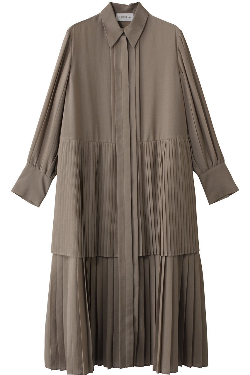 【ヒューエルミュージアム/hueLe Museum】の【STUMBLY】PLeated Combination Dress インテリア・キッズ・メンズ・レディースファッション・服の通販 founy(ファニー) 　ファッション　Fashion　レディースファッション　Fashion for Women　ワンピース　Dresses　フォーマル・パーティードレス・結婚式用ドレス　Elegant & Casual Dresses　チュニック　Tunic Tops & Dresses　おすすめ　Recommended / Our Picks　エレガント 上品　Elegant　チュニック　Tunic, Long Top　プリーツ　Pleats, Pleated　ロング　Long, Long-Length　カーキ|ID: prp329100004444718 ipo3291000000032877904
