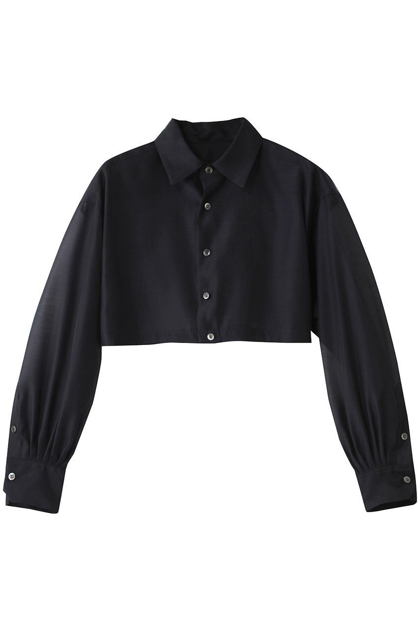 【ヒューエルミュージアム/hueLe Museum】の【STUMBLY】Sheer Cropped Shirt インテリア・キッズ・メンズ・レディースファッション・服の通販 founy(ファニー) 　ファッション　Fashion　レディースファッション　Fashion for Women　トップス・カットソー　Cut & Sew Tops　シャツ・ブラウス・オフィスカジュアル　Elegant Blouses & Button-Ups　おすすめ　Recommended / Our Picks　クロップド　Cropped, Short Length　スリーブ　Sleeve, Long Sleeve / Short Sleeve　ロング　Long, Long-Length　ワイド　Wide, Wide Fit　エレガント 上品　Elegant　ネイビー|ID: prp329100004444721 ipo3291000000032869257