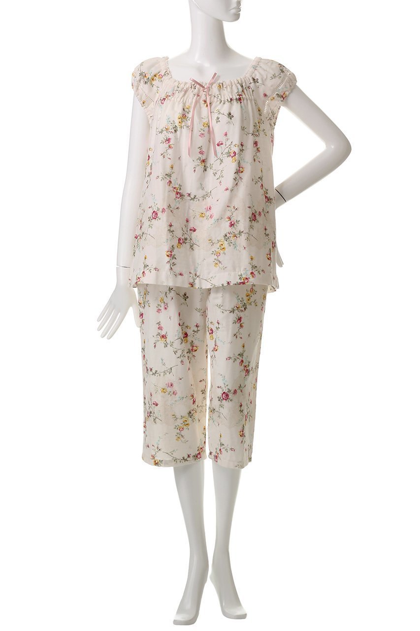 【イクコ/IKUKO】のダブルガーゼ花柄プリント フレンチスリーブパジャマ 人気、トレンドファッション・服の通販 founy(ファニー) 　ファッション　Fashion　レディースファッション　Fashion for Women　アンティーク　Antique-Inspired　ダブル　Double, Double-Breasted　パジャマ　Pajamas, Sleepwear　フェミニン　Feminine, Girly　プリント　Print, Printed Pattern　リボン　Ribbon, Bow　リラックス　Relax, Relaxed Fit　レース　Lace, Lace Fabric　ローズ　Rose, Rose Motif　吸水　Absorbent, Quick-Dry　夏　Summer　定番　Standard, Basic Item　春　Spring　S/S・春夏　SS, Spring/Summer, Warm Season　other-2|ID: prp329100004446171 ipo3291000000032833448