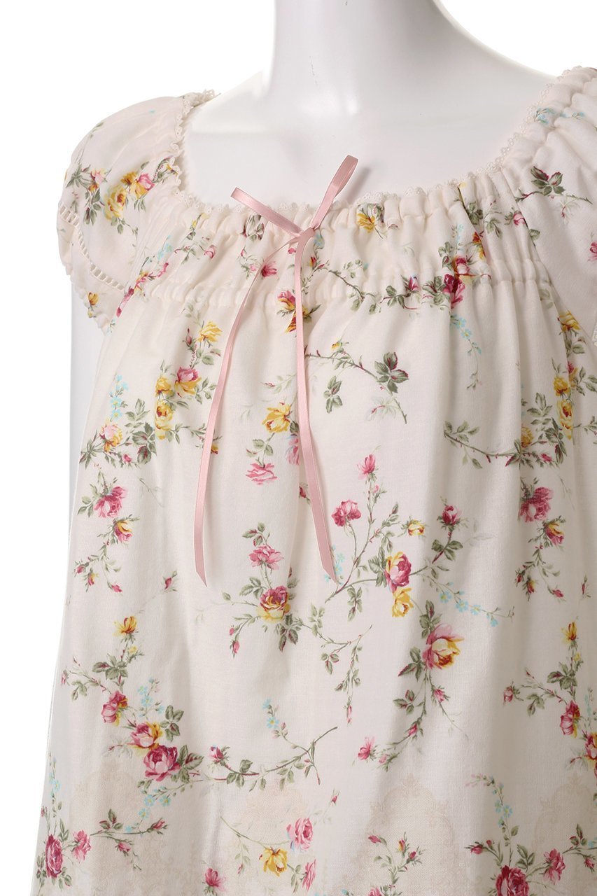 【イクコ/IKUKO】のダブルガーゼ花柄プリント フレンチスリーブパジャマ 人気、トレンドファッション・服の通販 founy(ファニー) 　ファッション　Fashion　レディースファッション　Fashion for Women　アンティーク　Antique-Inspired　ダブル　Double, Double-Breasted　パジャマ　Pajamas, Sleepwear　フェミニン　Feminine, Girly　プリント　Print, Printed Pattern　リボン　Ribbon, Bow　リラックス　Relax, Relaxed Fit　レース　Lace, Lace Fabric　ローズ　Rose, Rose Motif　吸水　Absorbent, Quick-Dry　夏　Summer　定番　Standard, Basic Item　春　Spring　S/S・春夏　SS, Spring/Summer, Warm Season　other-5|ID: prp329100004446171 ipo3291000000032833451