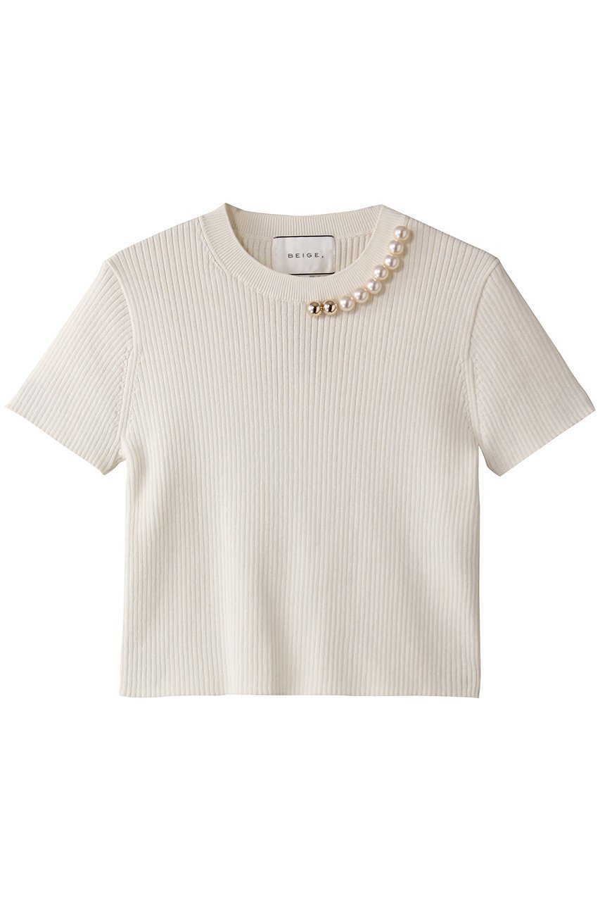 【ベイジ,/BEIGE,】のVINCA(ビンカ)/パール付き半袖コットンリブニット 人気、トレンドファッション・服の通販 founy(ファニー) 　ファッション　Fashion　レディースファッション　Fashion for Women　トップス・カットソー　Cut & Sew Tops　ニット　Knit Tops & Sweaters　カジュアルプルオーバー・ニットトップス　Pullovers & Knit Tops / Casual Pullovers　シンプル　Simple, Minimal　パール　Pearl, Pearl Accent　フィット　Fit, Slim Fit　リブニット　Rib Knit, Ribbed Knit　エレガント 上品　Elegant　再入荷　Restock / Back in Stock　半袖　Short Sleeve, Half Sleeve　 other-1|ID: prp329100004446190 ipo3291000000032936666